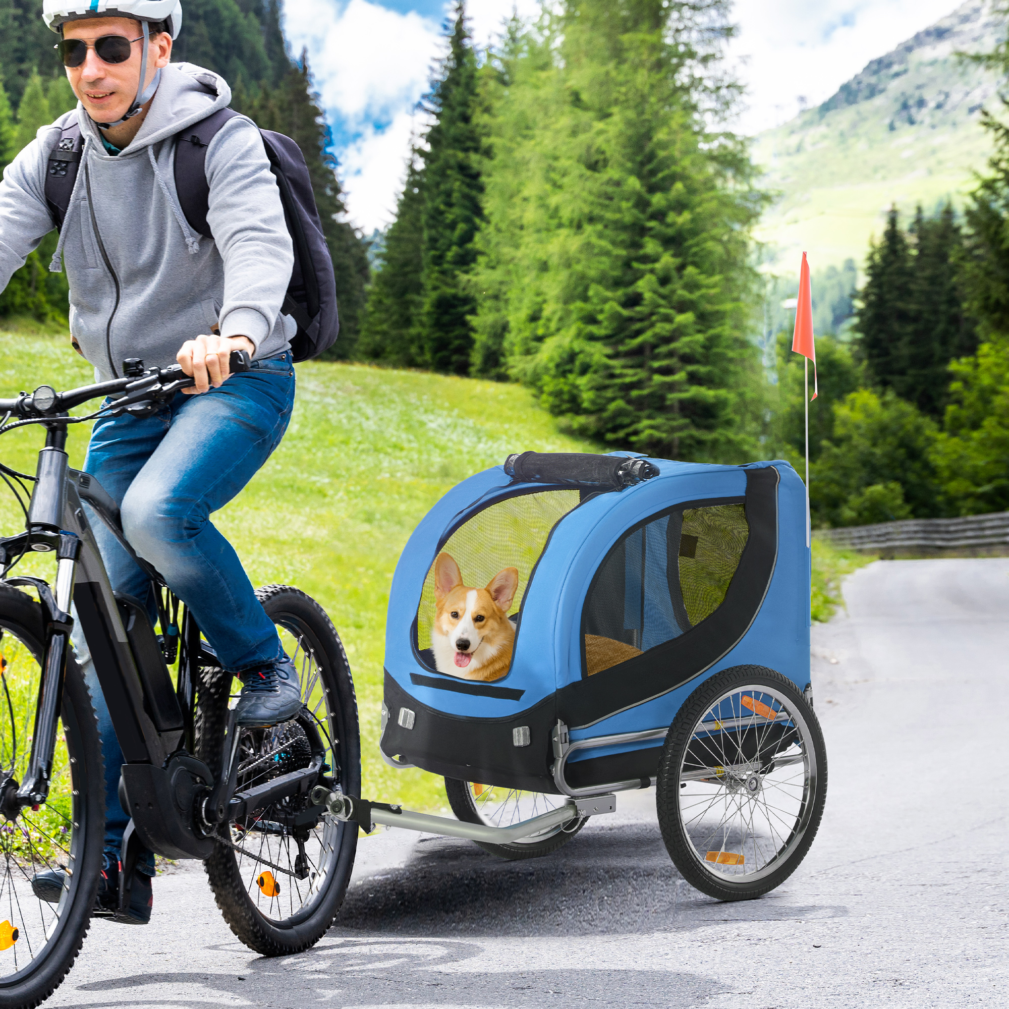 Fahrradanhänger bis 20kg Universalkupplung Sicherheitsanker Reflektor Stahl Blau+Schwarz
