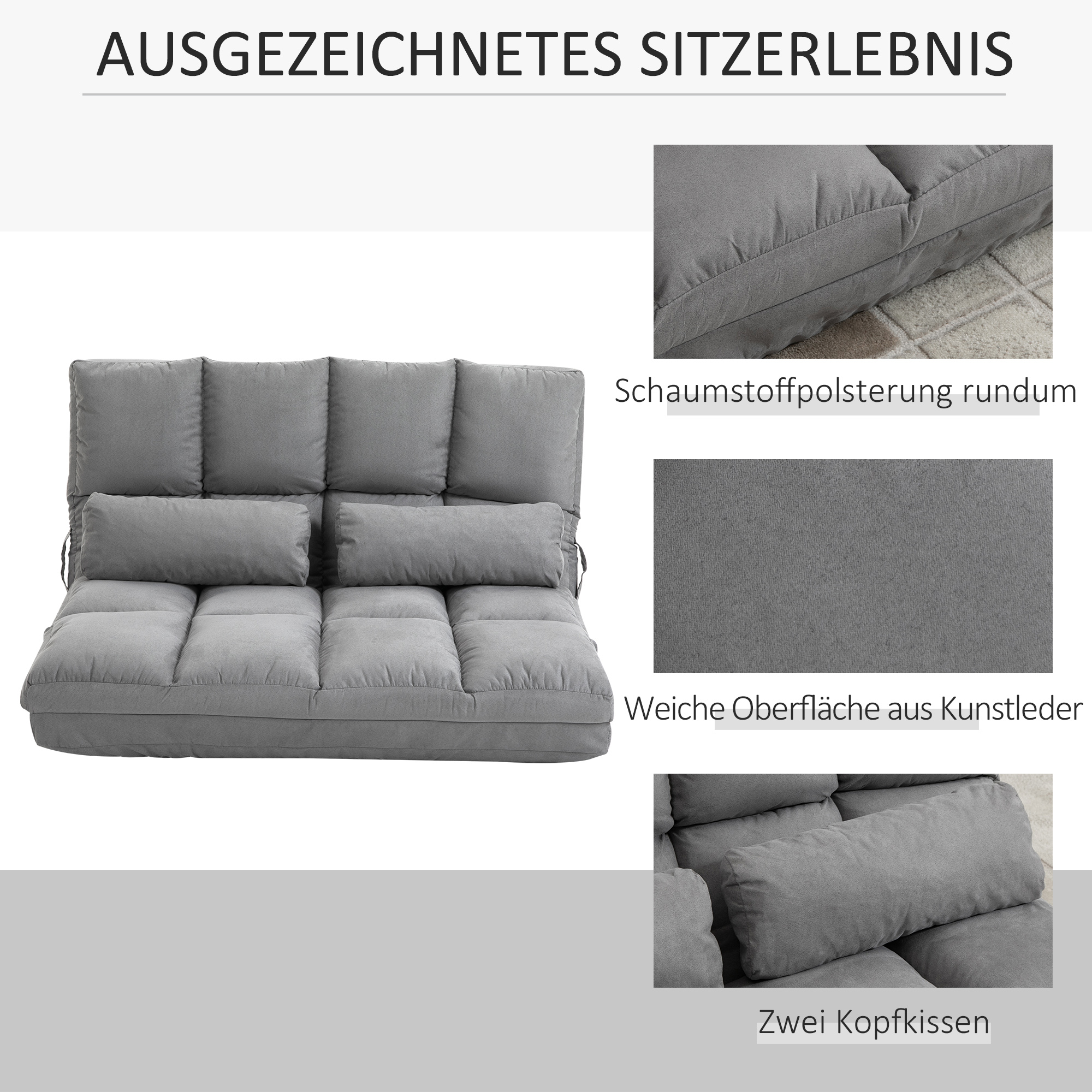 Bodenstuhl Bodensessel mit Liegefunktion Verstellbarer Rückenlehne Sitzkissen Relaxsessel zum Fernsehen, Lesen Meditationsstuhl Lazy Sofa Lesesessel für Meditation Yoga Büro Grau