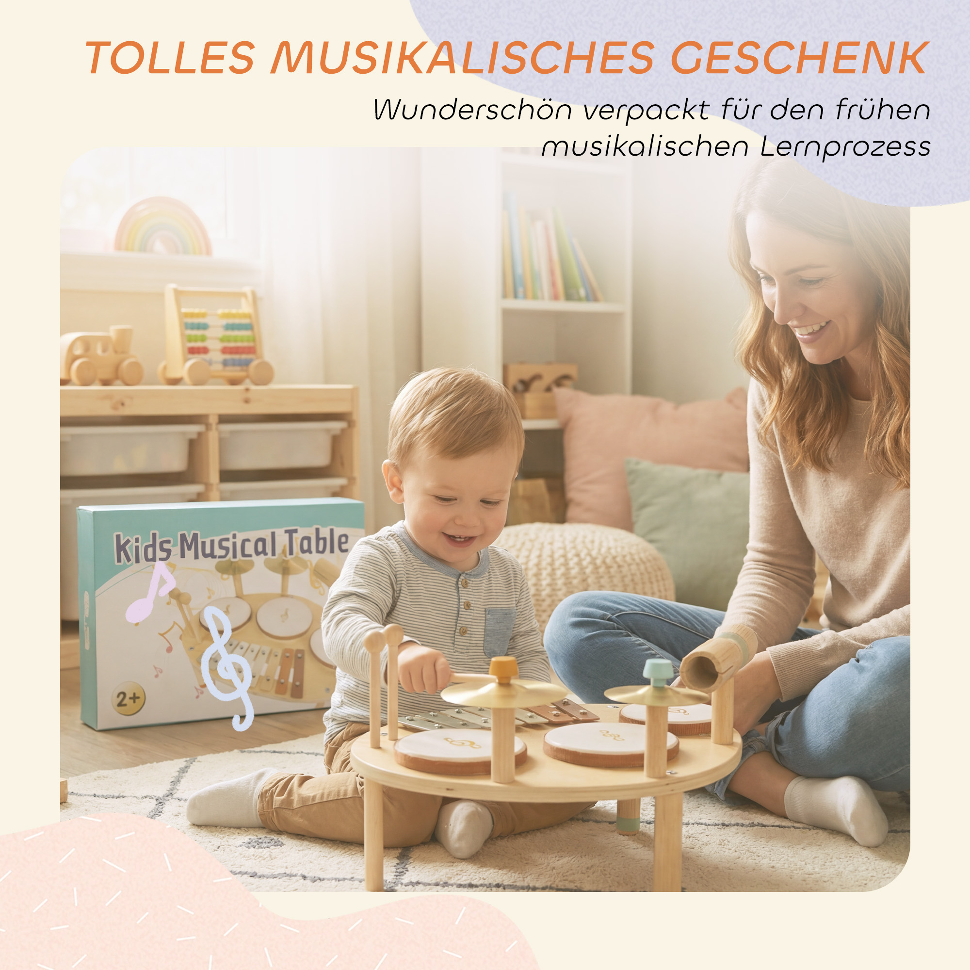 Kinder Schlagzeug 4-in-1 Montessori Musikinstrumente Set mit Trommeln Xylophon Schlagwerk für Kinder ab 2 Jahre