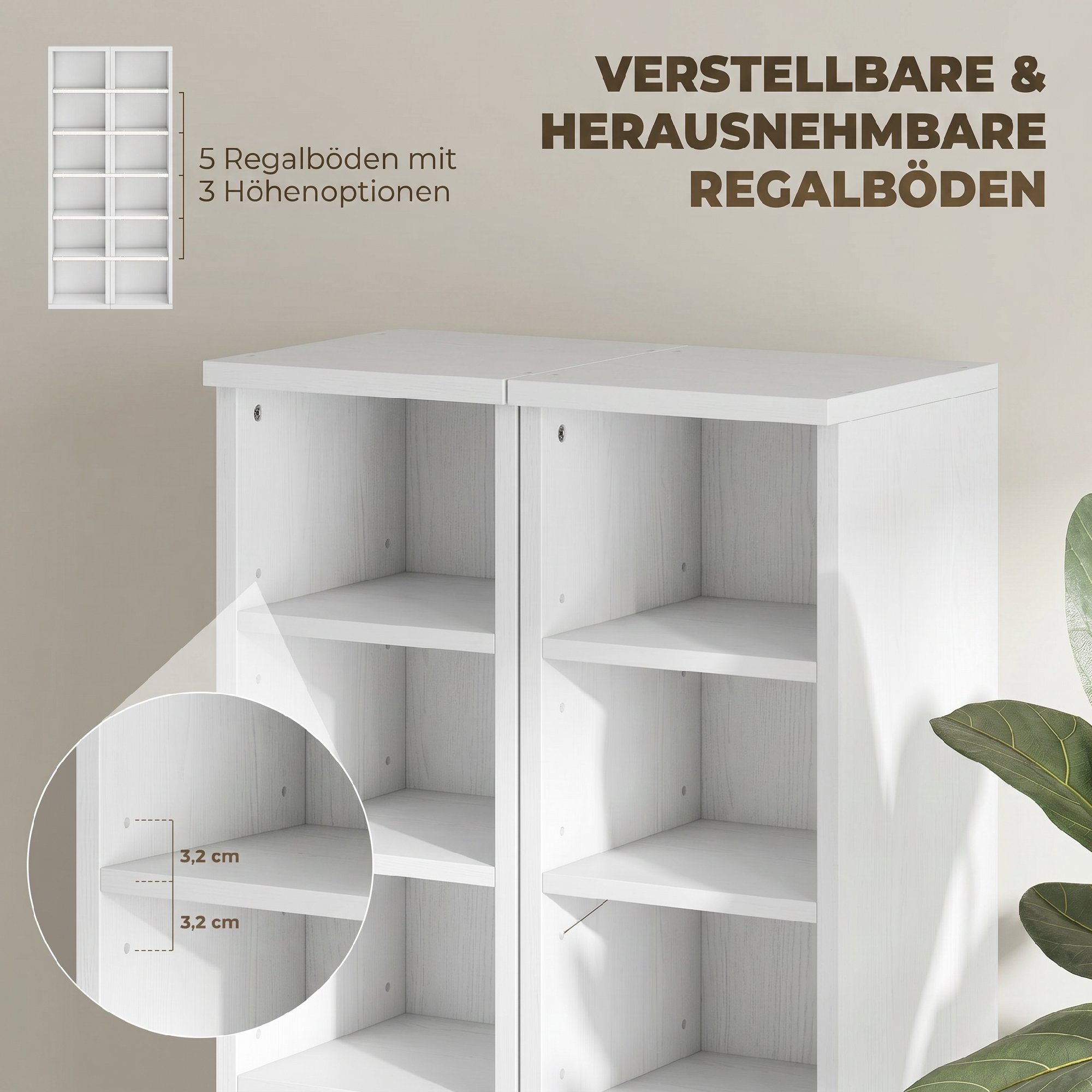 204 CD-Aufbewahrungsregale im 2er-Set, Blu-Ray-Turmständer mit verstellbaren Regalböden, Bücherregal-Organizer, Weiß