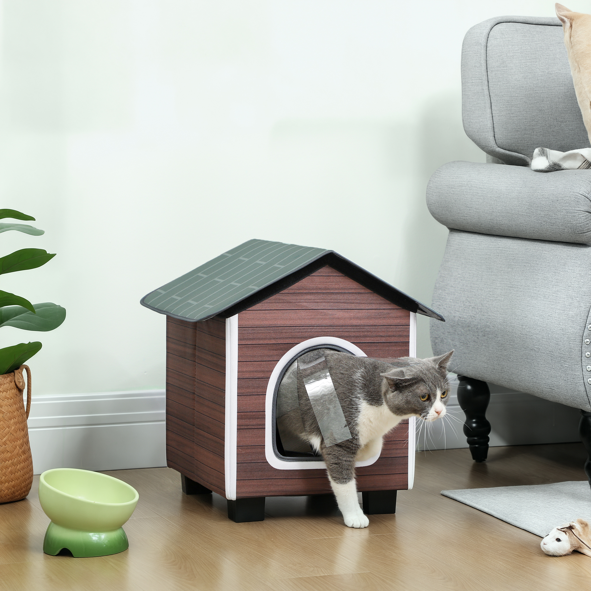 Katzenhaus isolierte Katzenhütte mit Kissen Eingang 44 x 42 x 45cm Wasserabweisend Oxford-Stoff Erhöht