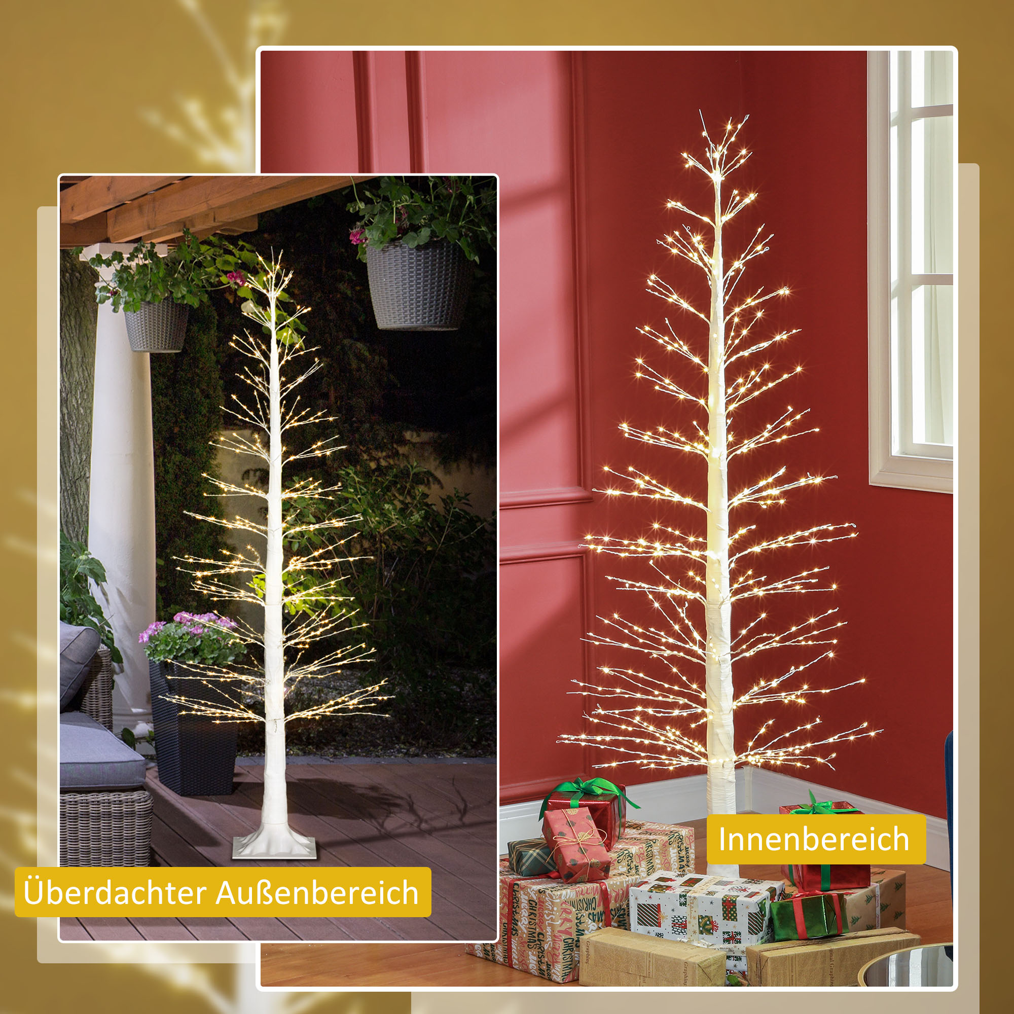 Kunsttanne mit LED-Beleuchtung, 180 cm hoher Weihnachtsbaum, realistische Rinde, Weiß