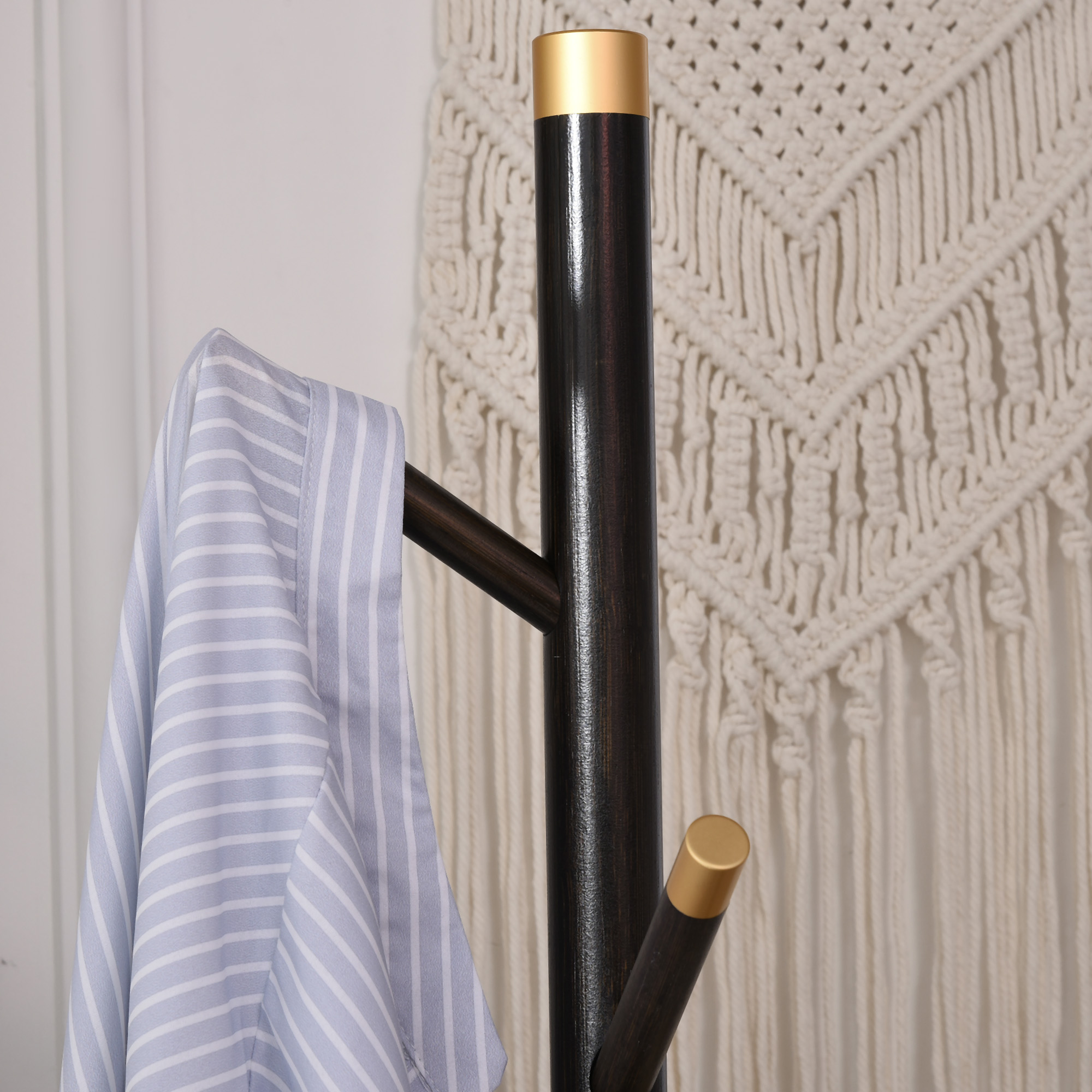 Garderobenständer, Kleiderständer, 6 Haken, Walnuss
