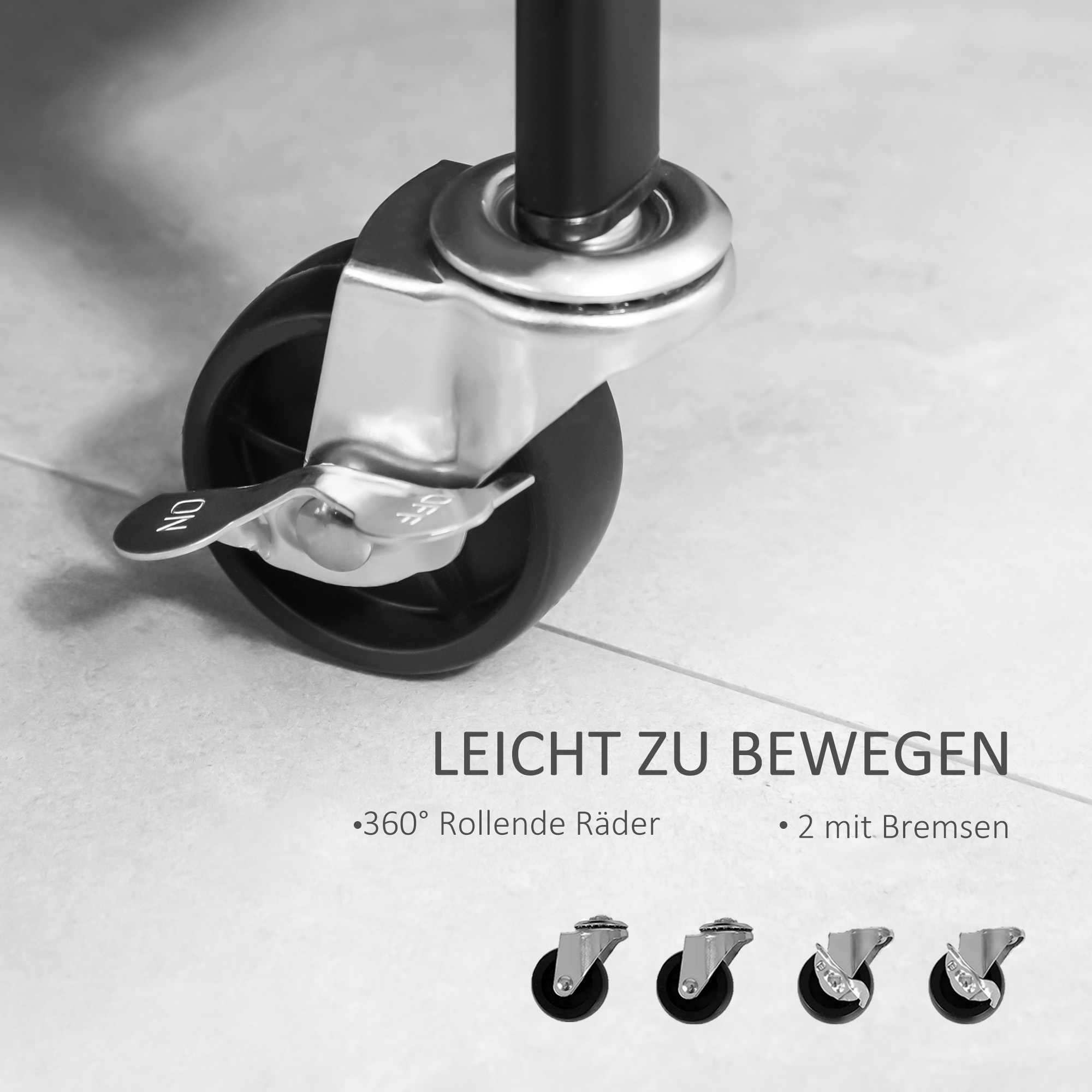 Kleiderständer aus Metall mit Schuhablage, fahrbar, freistehend, Schwarz