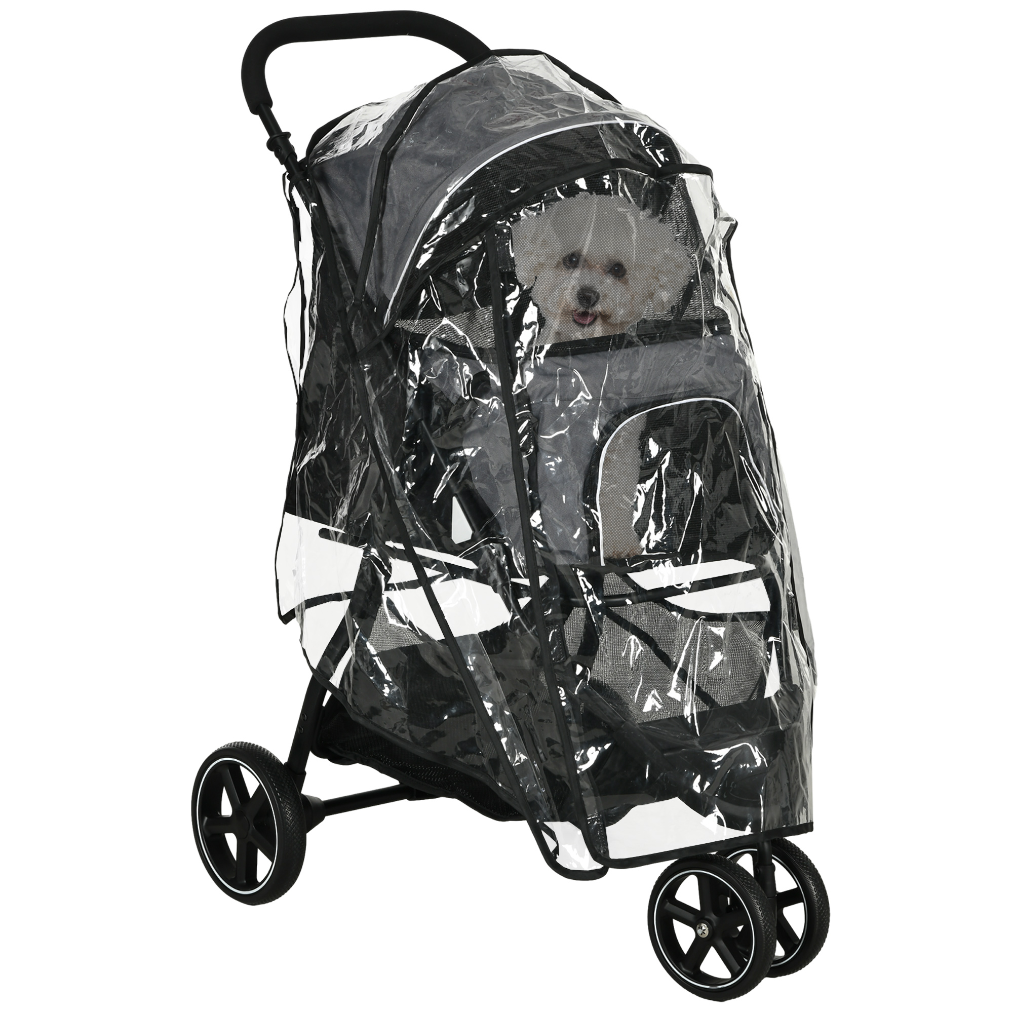 Hundebuggy Haustierwagen bis 10kg klappbar Regenschutz 2 Sicherheitsleinen 83cm x 55cm x 101cm Grau + Schwarz