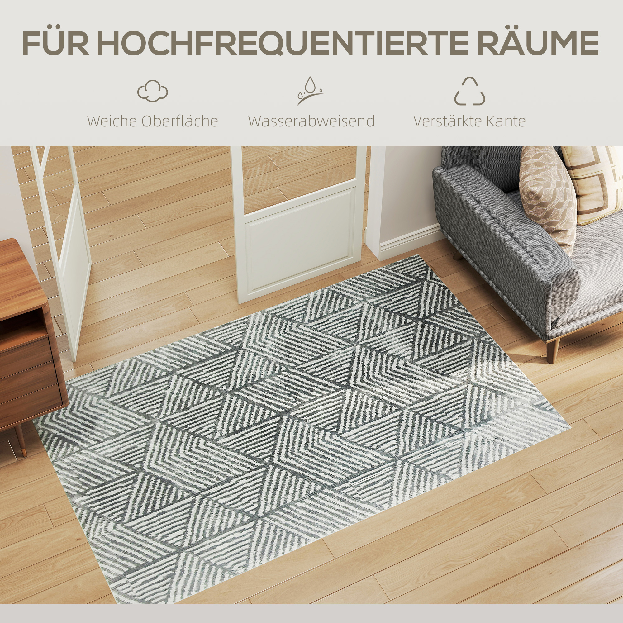 Teppich Wohnzimmerteppich im Modern Stil, waschbar Flächenteppich 150 x 80 cm Dunkelgrau