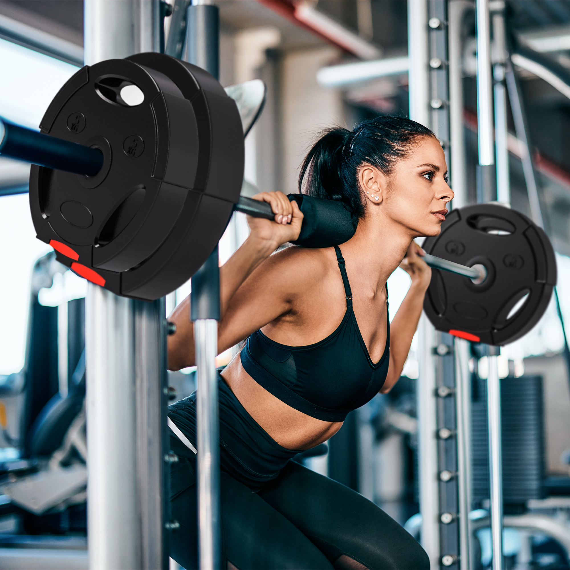 4er Gewichtsplatten-Set für Training, Fitnessstudio, Heimtraining, Stärke-Training, 2 x 7,5 kg und 2 x 5 kg, Schwarz