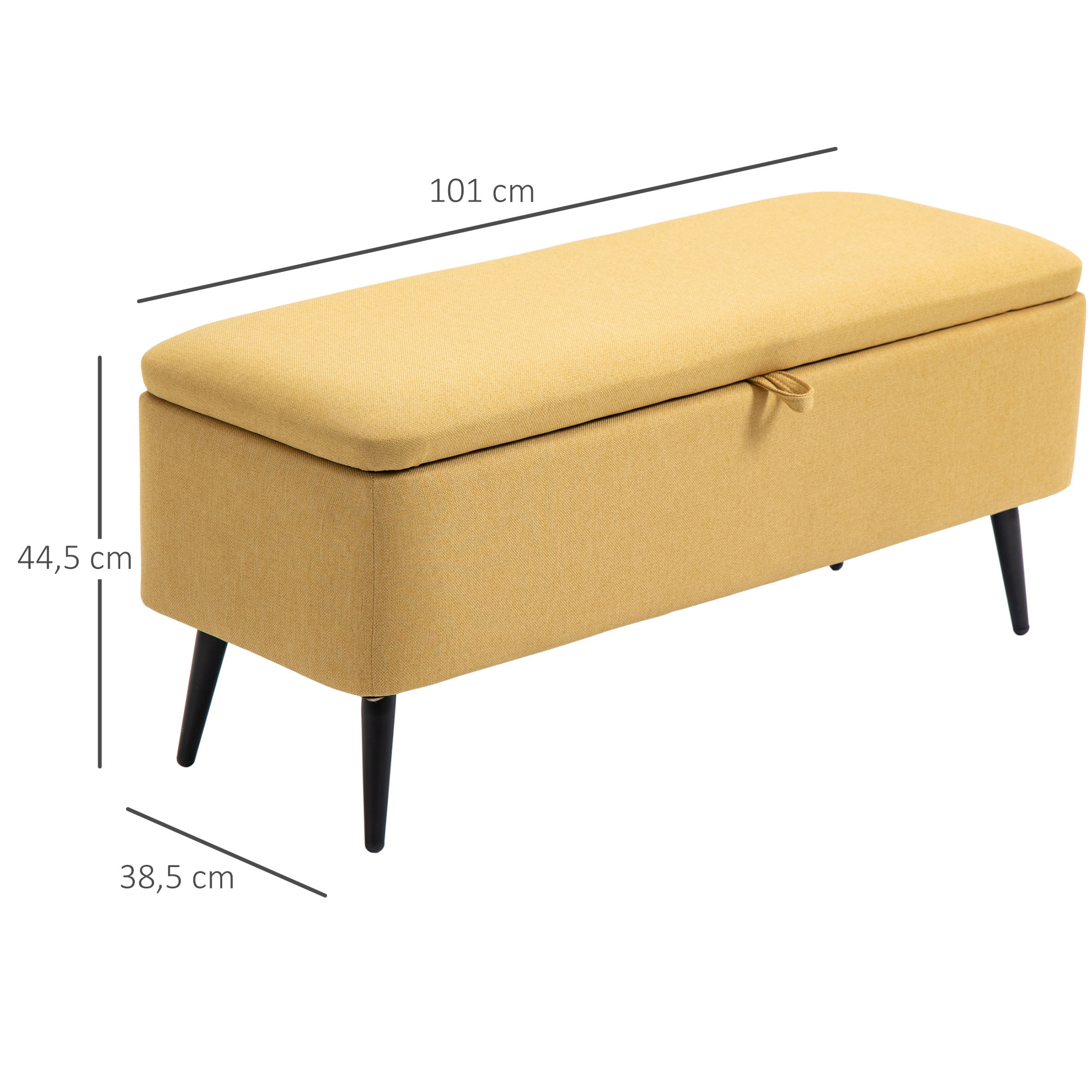Sitzbank, Sitztruhe, Polsterbank, Leinenoptik, bis 150kg, 101x38,5x44,5 cm, Gelb