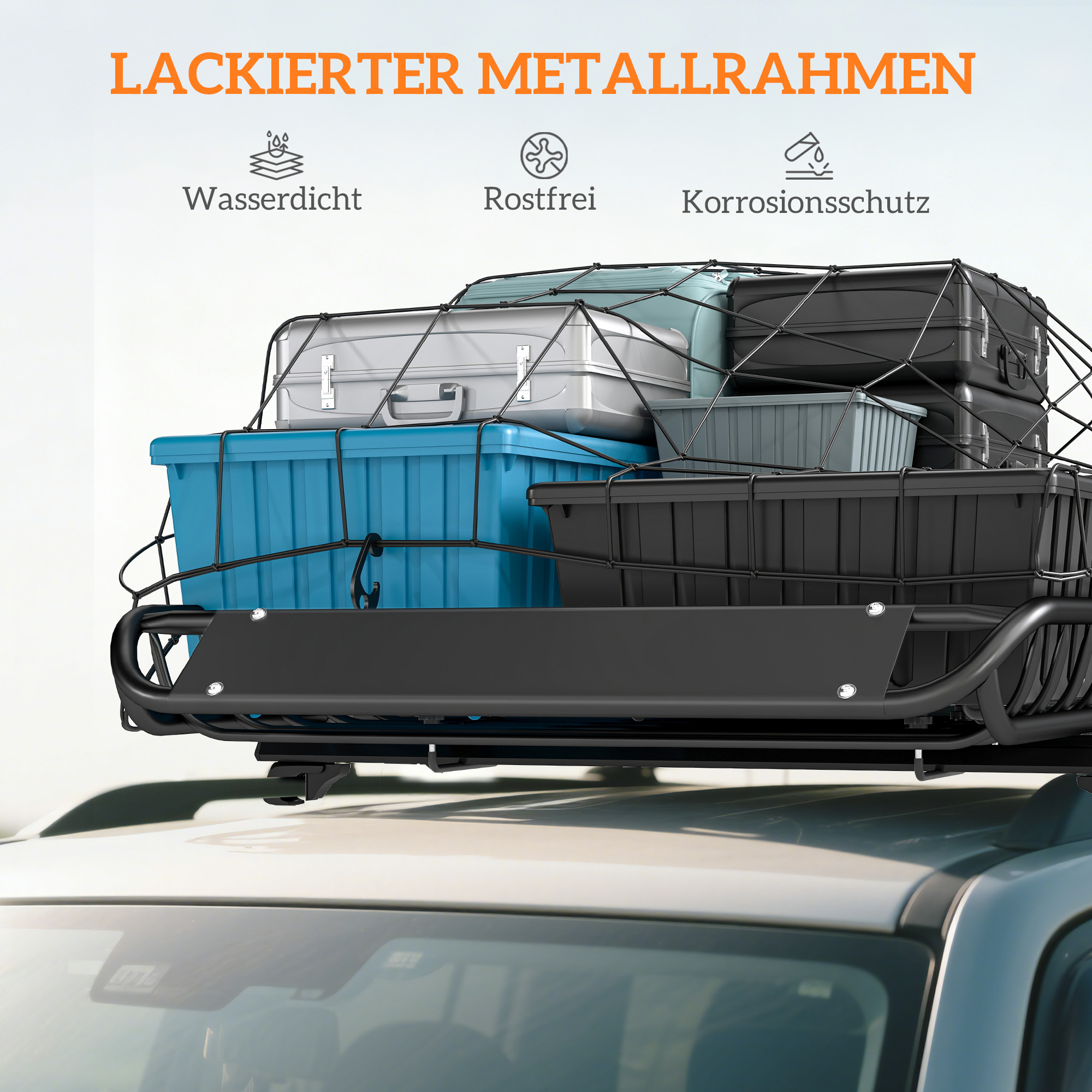 Dachgepäckträger Universal Dachkorb mit Windschutz, bis 150 kg, 116 x 92 x 11,5 cm für SUV Trucks Schwarz