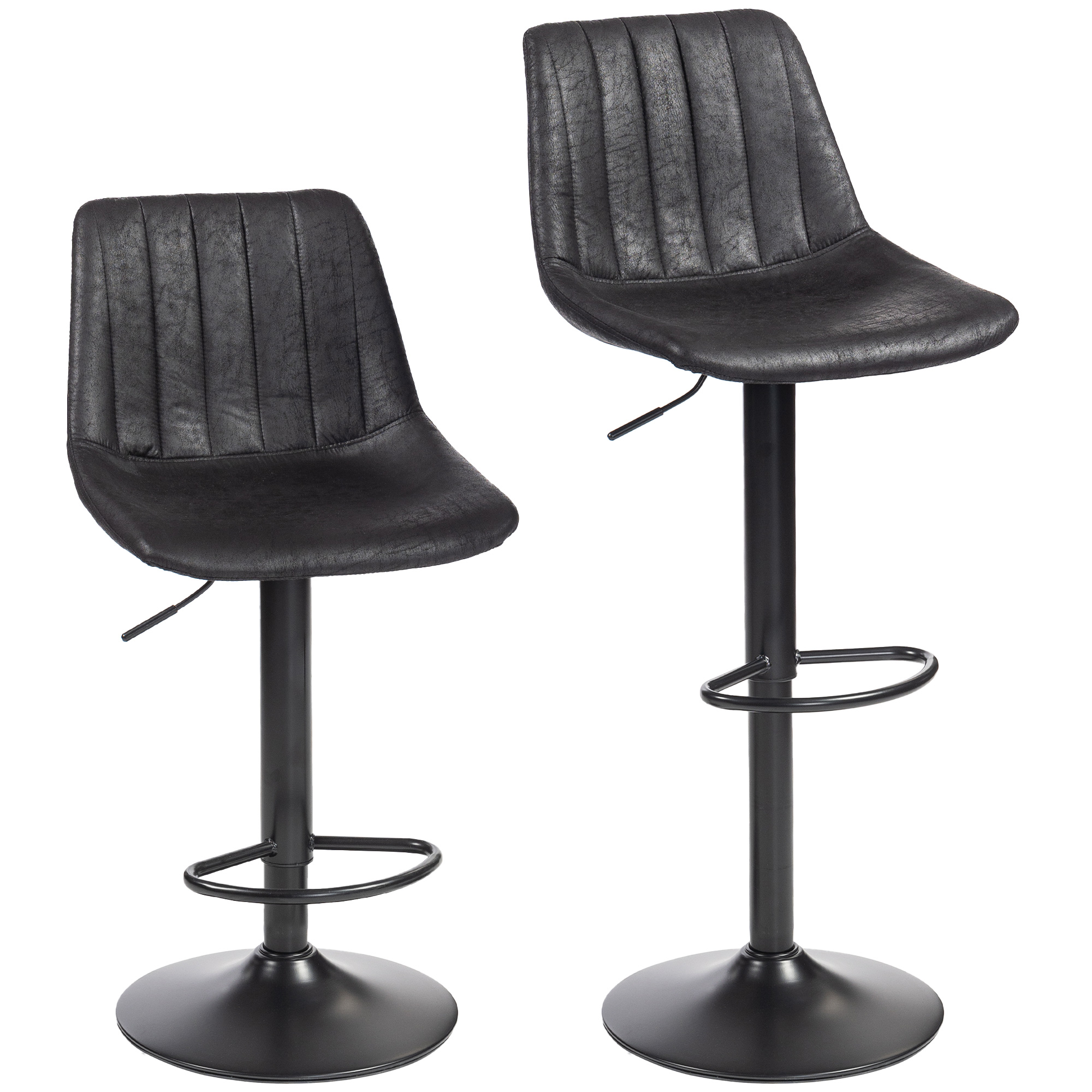 2er-Set Barhocker im Retrodesign, inkl. Fußstütze, höhenverstellbar, Gaslift, Schwarz
