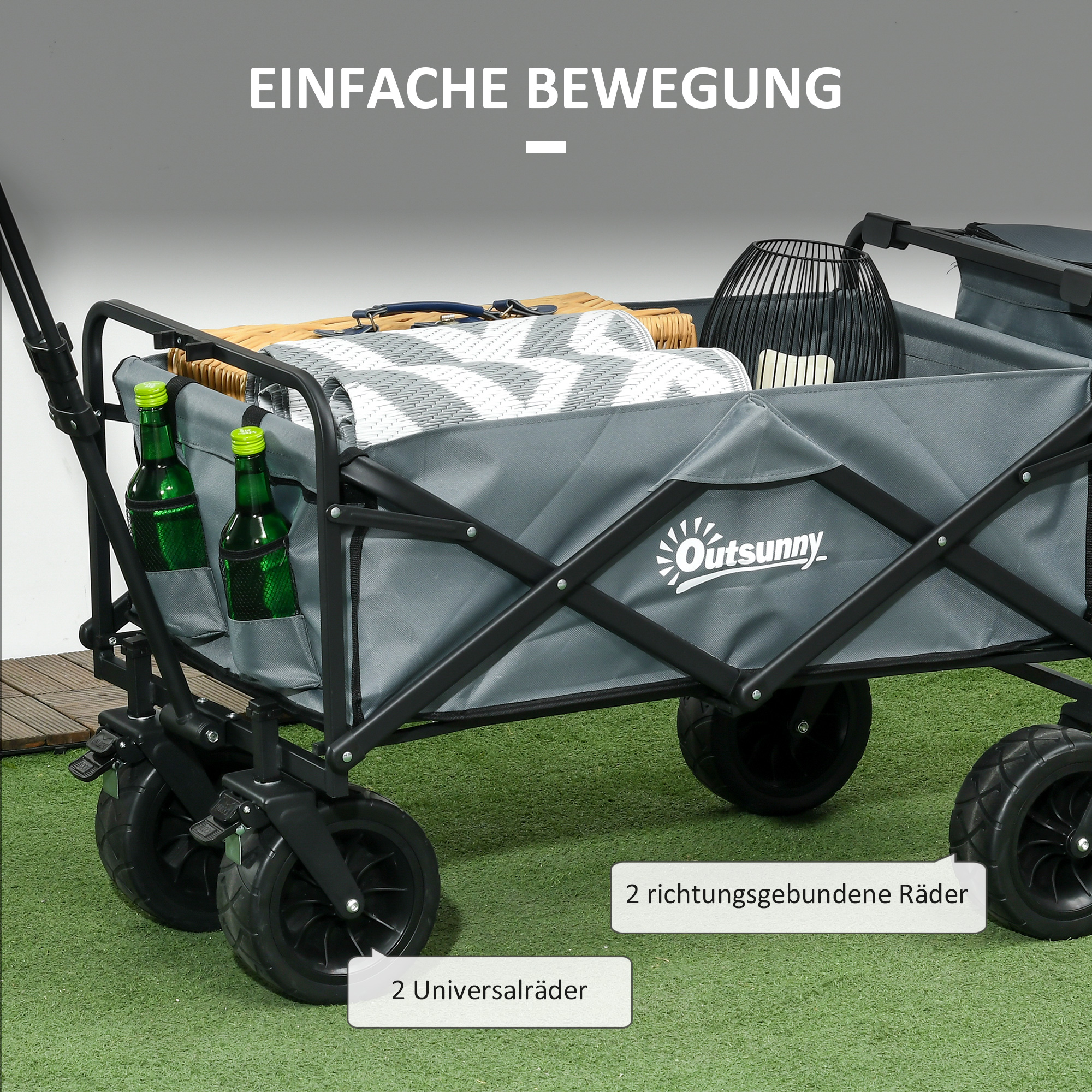 Bollerwagen mit Kühltasche, klappbar, Stahlrahmen, bis 100 kg, 113x57x77-100 cm, Dunkelgrau