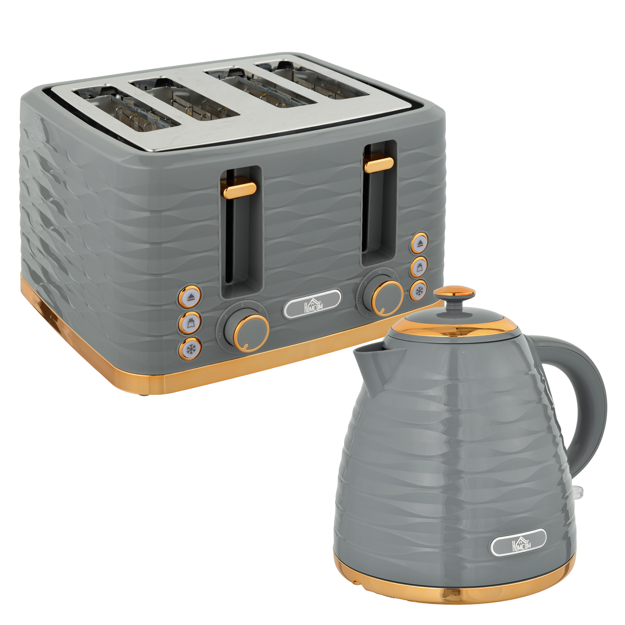 2-in-1 Toaster und Wasserkocher Set, 7 Bräunungsstufen, Auftau- und Aufwärmfunktion, Grau