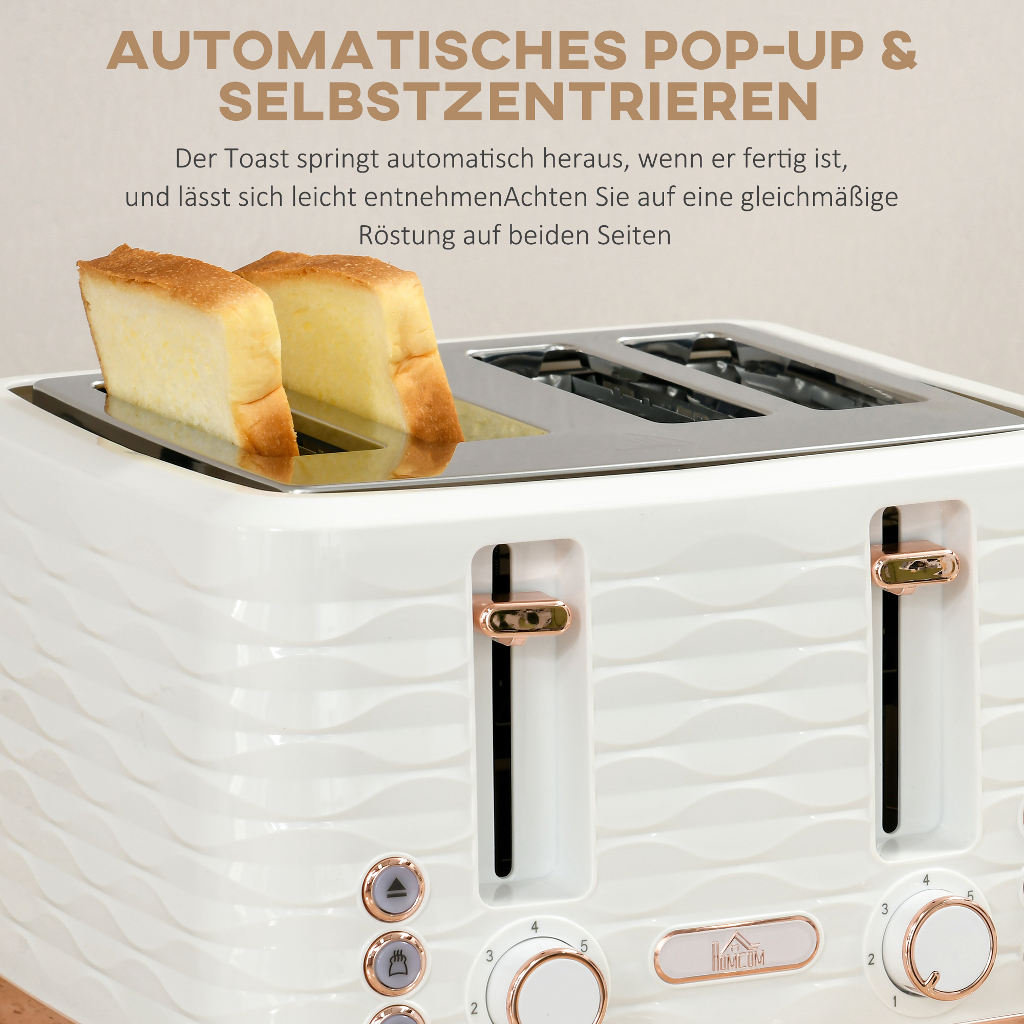 2-in-1 Toaster- und Wasserkocher-Set, 7 Bräunungsstufen, Auftau- und Aufwärmfunktion, Cremeweiß