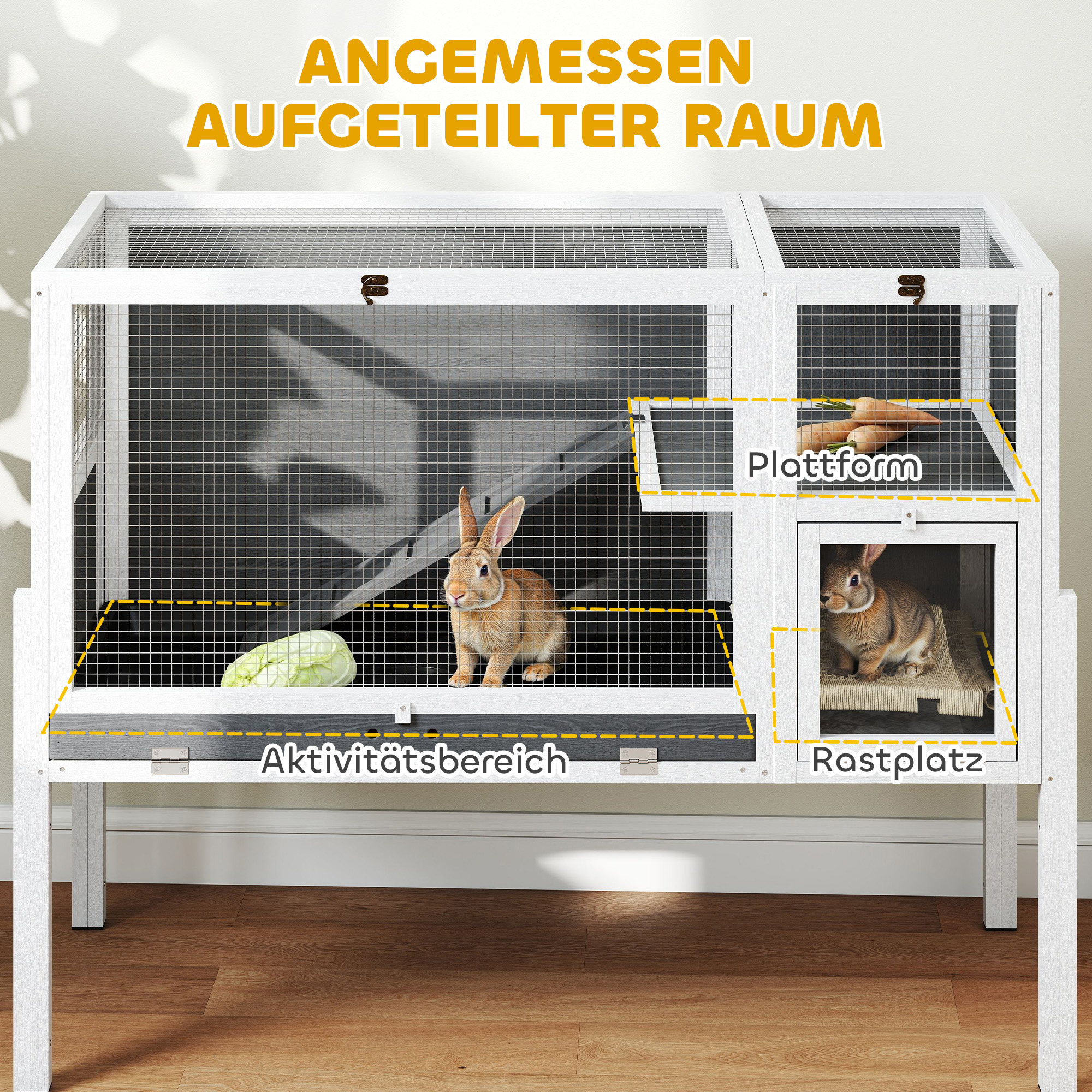 Kleintierstall für Zwerghamster, Kaninchen, Meerschweinchen, mit Zubehör, erhöhtes Design, Holz, Metall, Grau