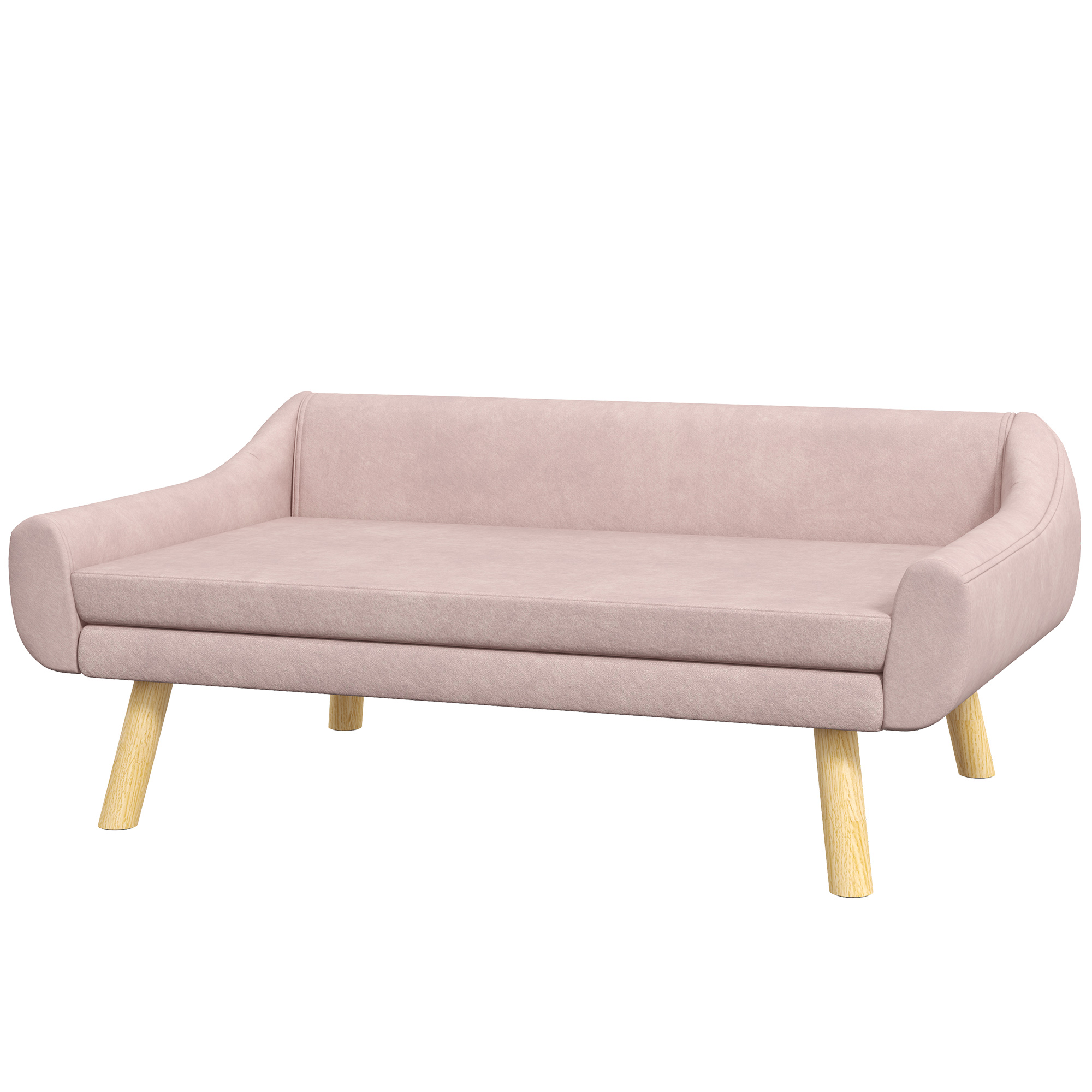 Haustiersofa Hundesofa, Skandidesign, abnehmbares Polster, Samtoptik, 102 cm x 58,5 cm x 42,5 cm, Rosa + Natur