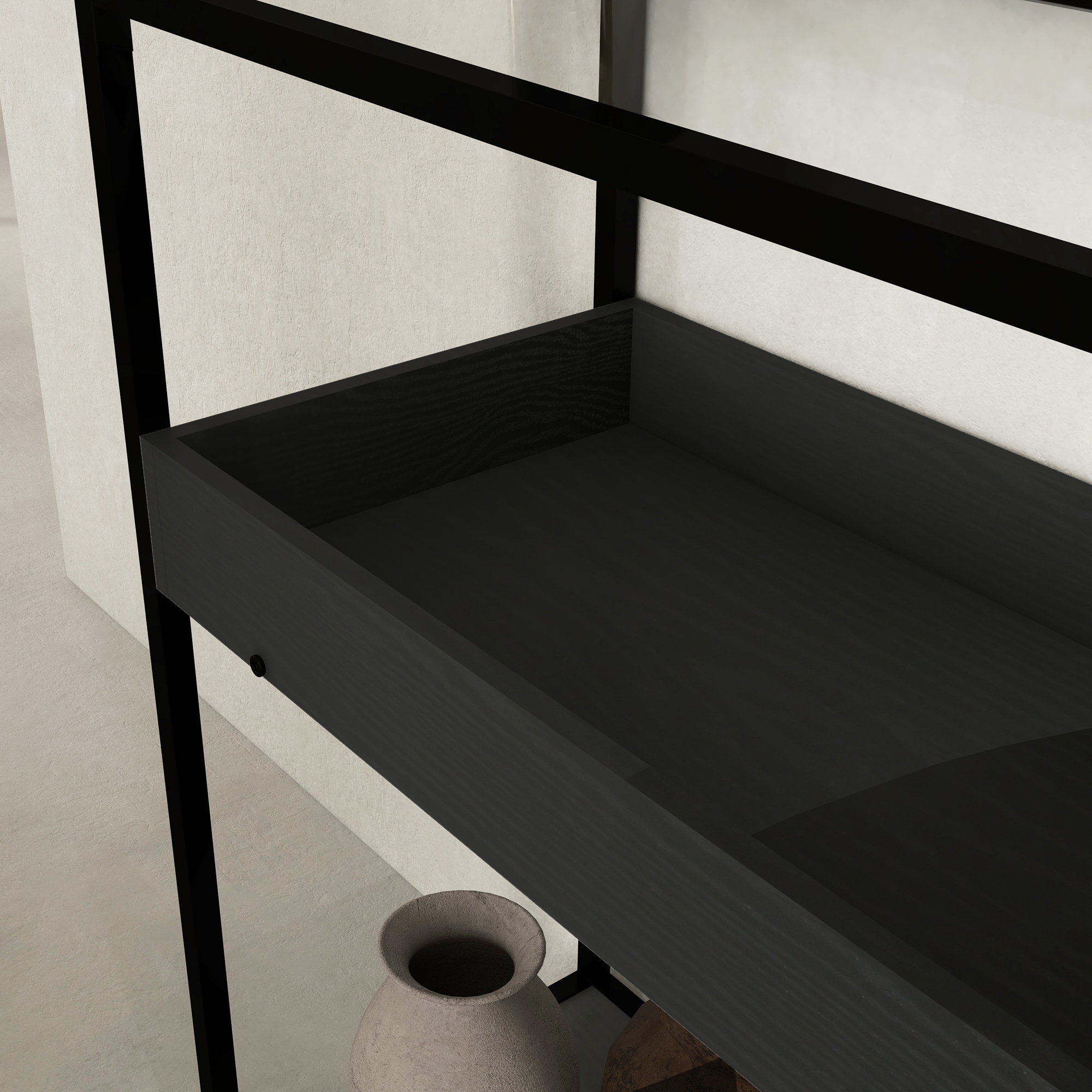 Konsolentisch mit 2 Regalen, Flurtisch, Flurkonsole, Schwarz