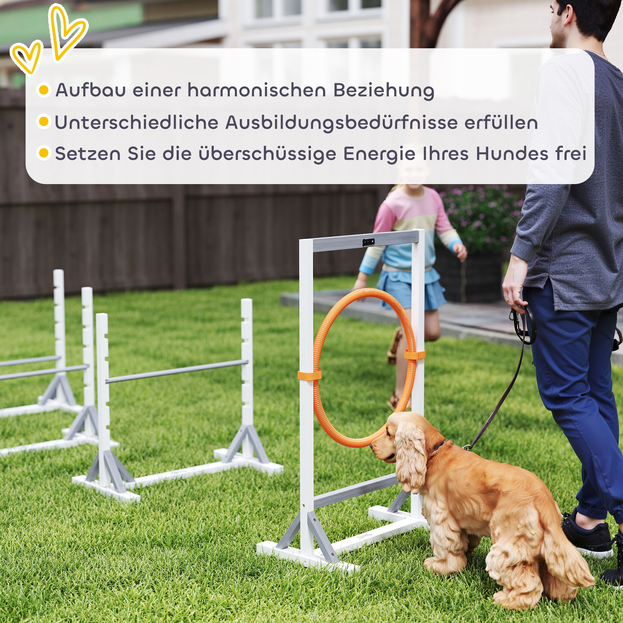 Agility Set Hunde 4-teiliges Agility-Ausrüstung für Hundetraining mit höhenverstellbar Hürden Reifen Weiß