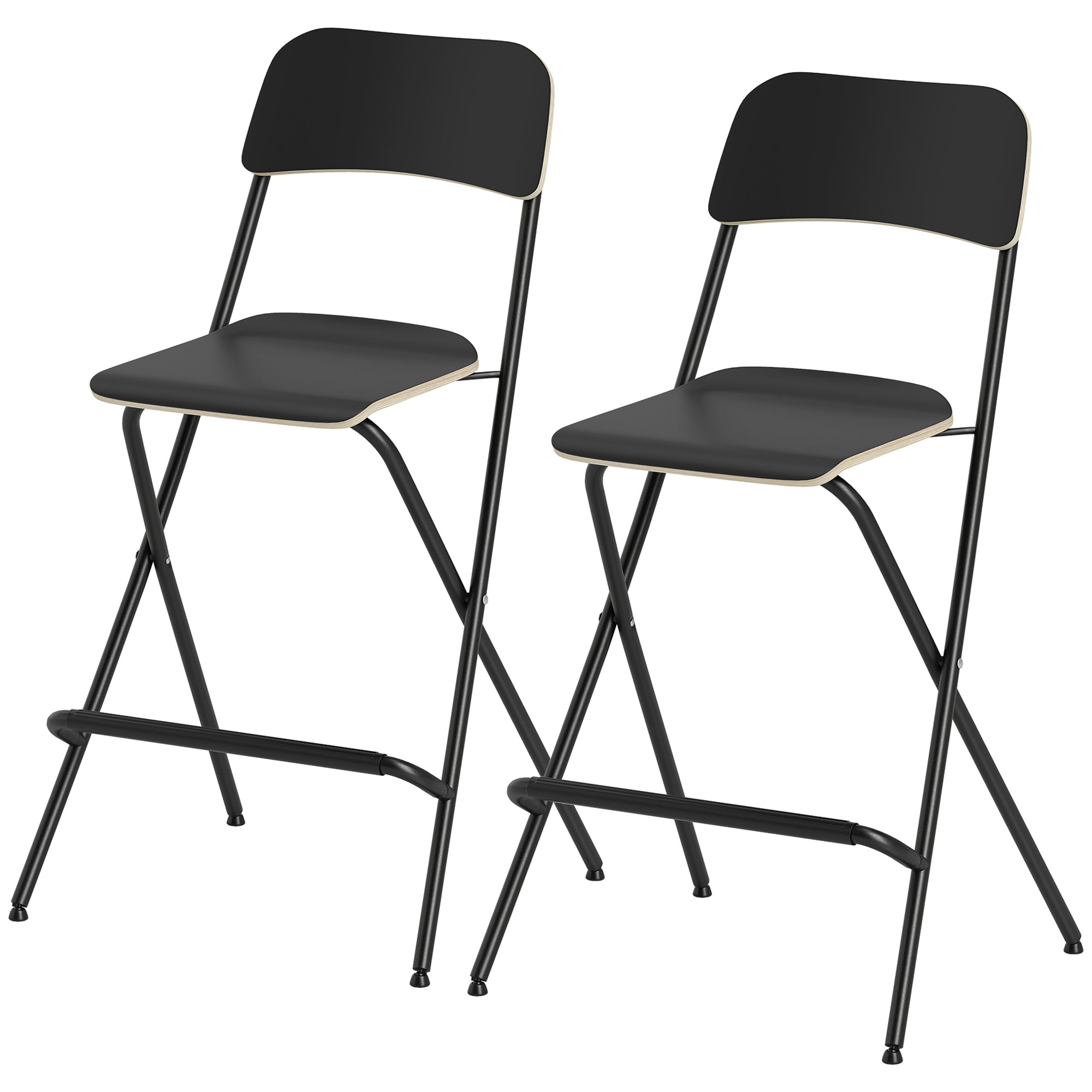 2er-Set Barhocker, klappbare Barstühle mit Stahlrahmen, für Küche, Esszimmer, Schwarz 2er-Set Barhocker, klappbare Barstühle mit Stahlrahmen, für Küche, Esszimmer, Schwarz