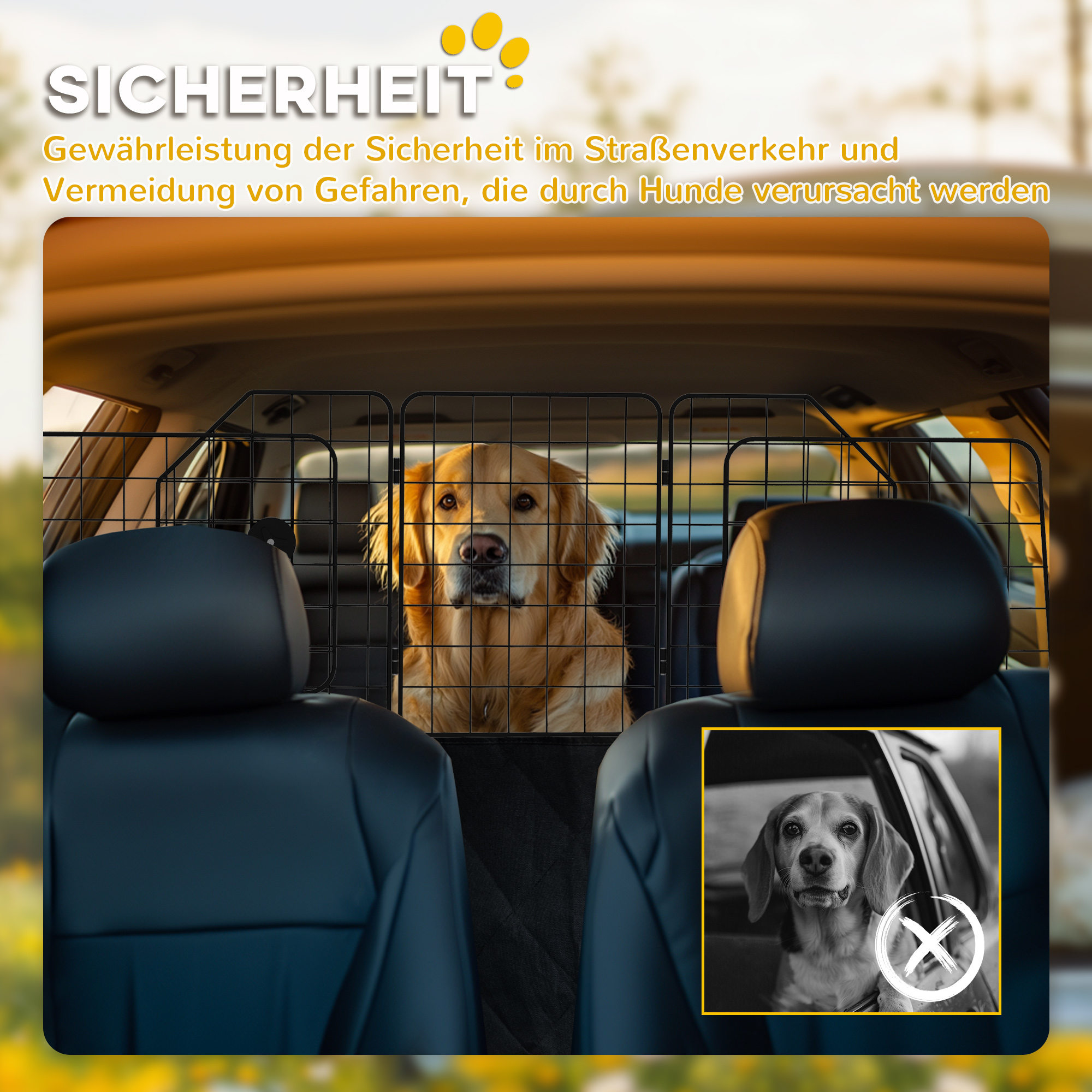 Autogitter für Hunde, verstellbar 93-150cm, klappbar, einfache Montage, Stahl, Schwarz