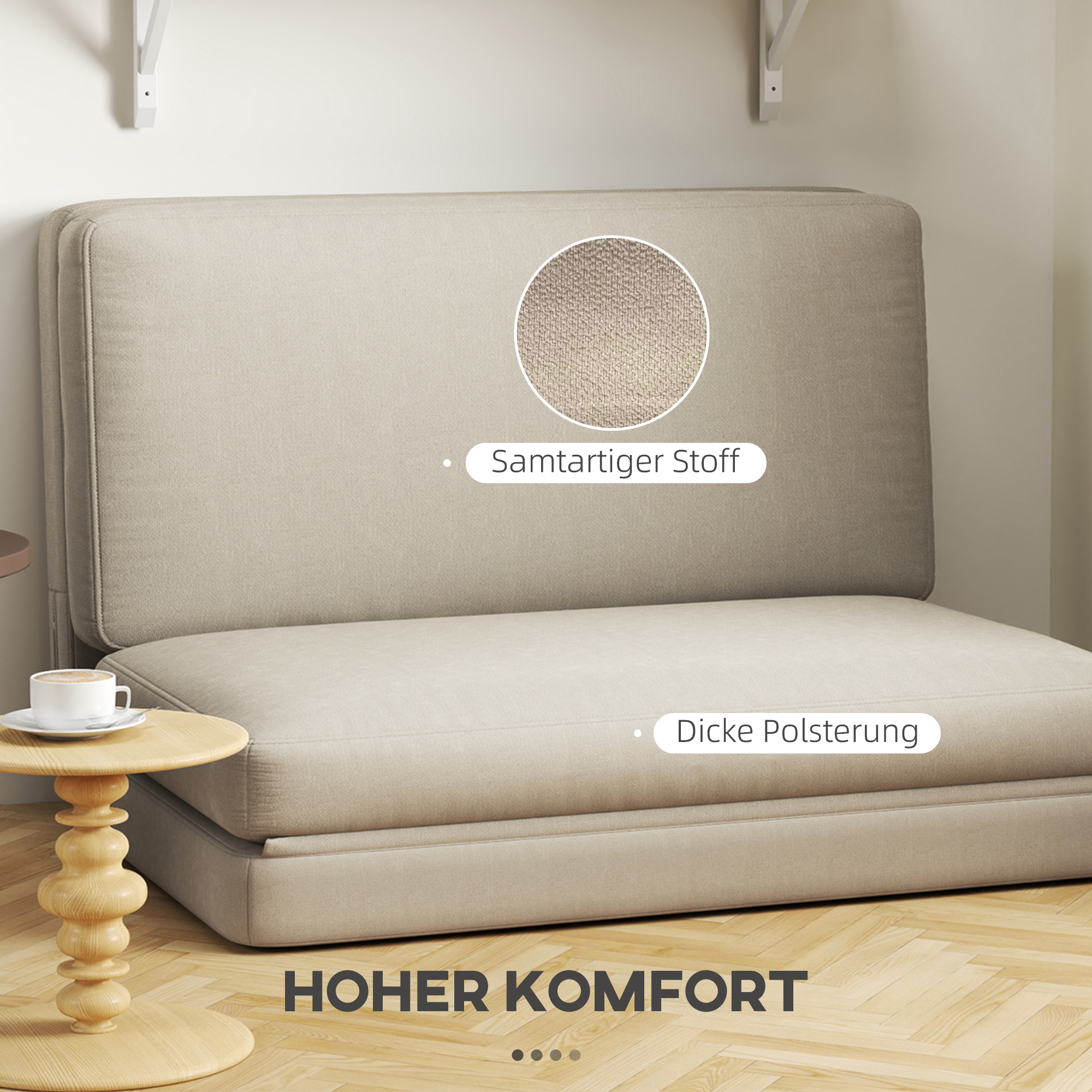 2-in-1 faltbarer Relaxsessel, Gästematratze, teilbar, 120 cm breit, Beige
