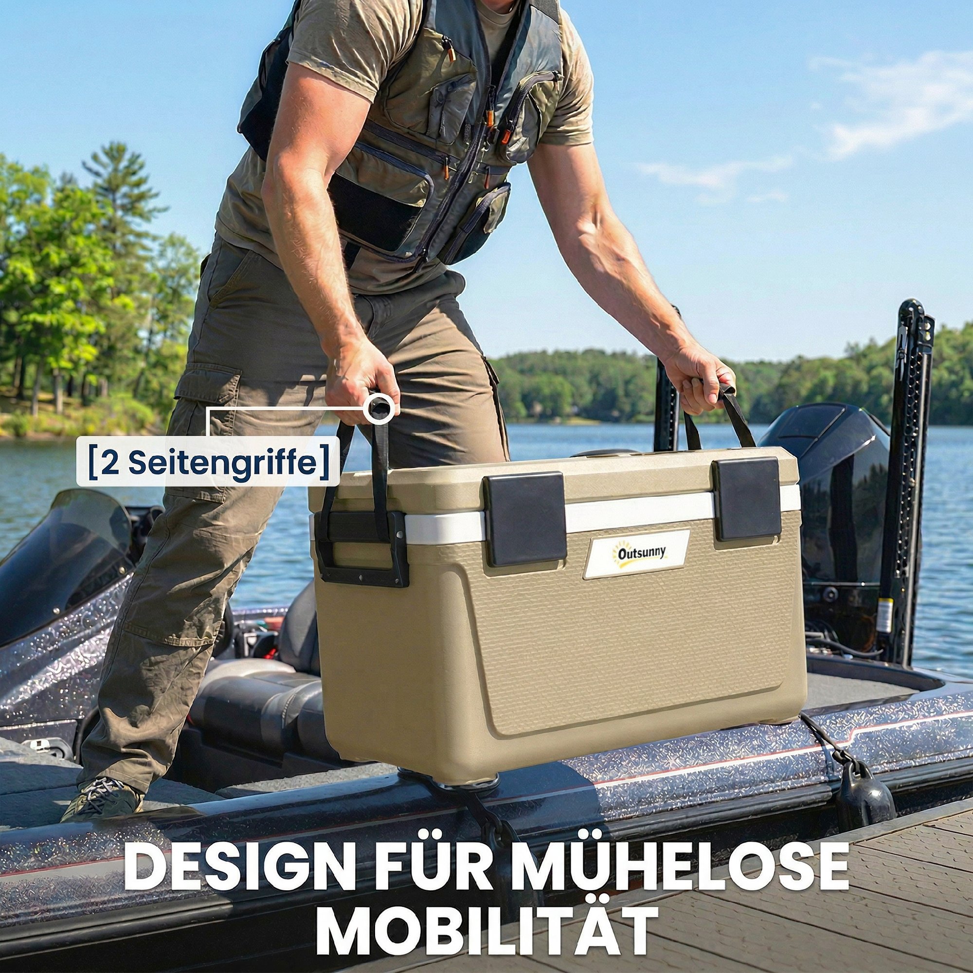 Kühlbox 42,6L Große Passive Thermobox bis zu 72 Std. Kühlung, mit PU-Vollschaumisolierung Ablassventil Griff, Tragbar