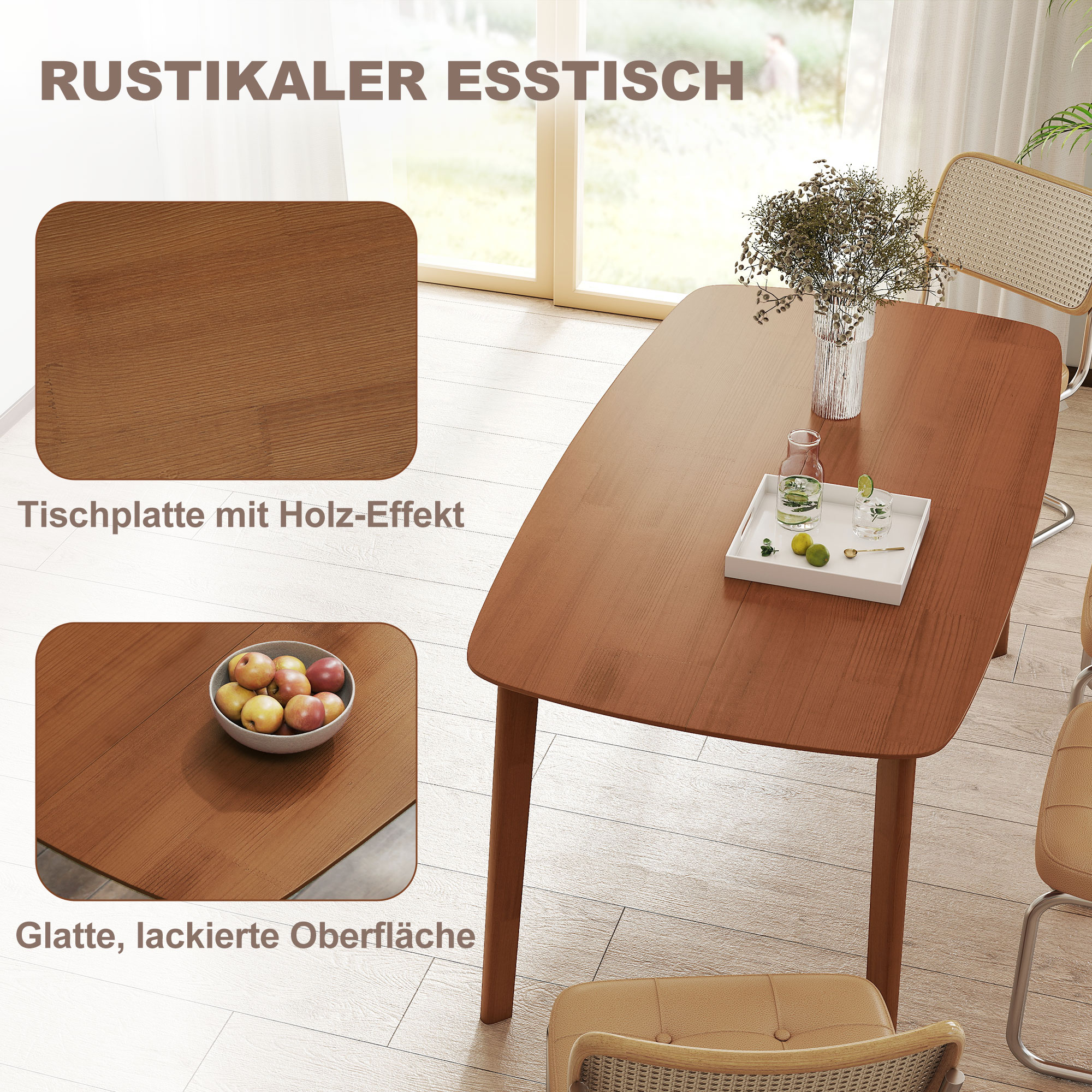 Esstisch, Landhausstil, lackierte Oberfläche, Holz, 150 x 80 cm, Braun