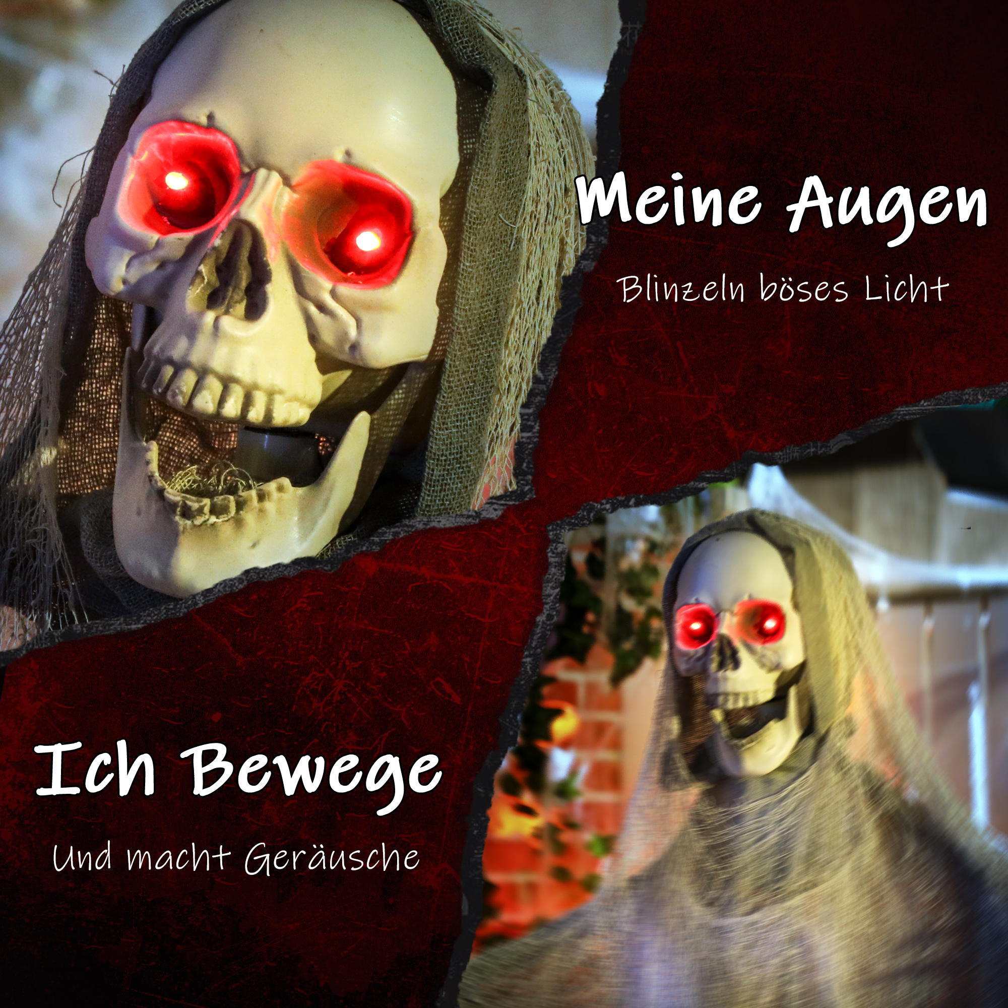 Halloween Deko Sensenmann Outdoor 183cm Animiert Sprechende Halloween Sensenmann mit Leuchtenden Augen gruseligem Sound Halloweendeko Halloween-Dekoration für Tür Garten Party Hof Spukhaus