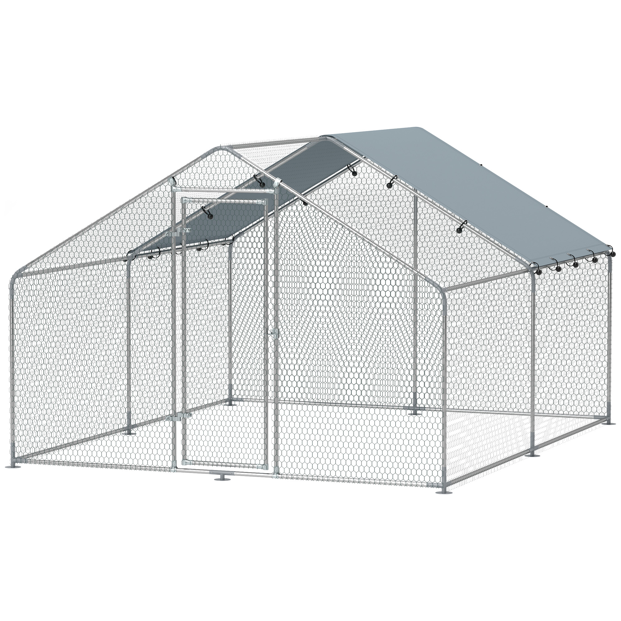 Hühnergehege, großes Hühnergehege aus Metall mit wasserdichter und UV-beständiger Abdeckung, Käfig für 10-15 Hühner, 3 x 3,4 x 1,9 m