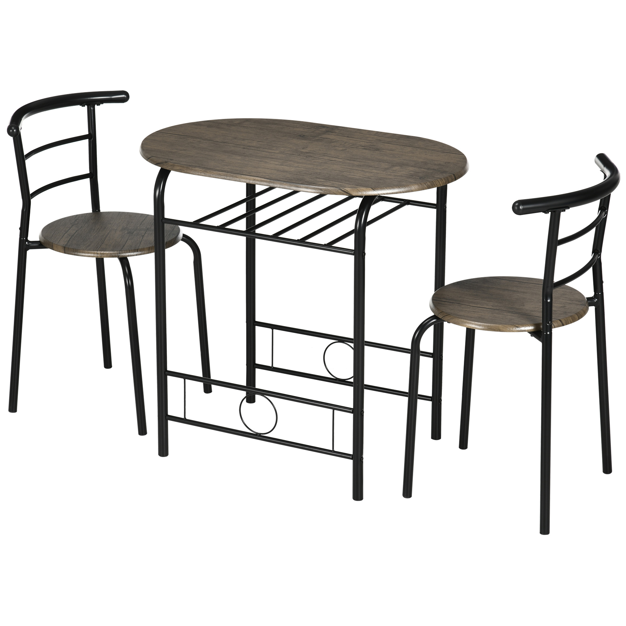Bistro-Set Esstisch Küchentisch mit Stühlen Set, 1 Tisch, 2 Stühle, 80 cm x 53 cm x 74,5 cm, Schwarz