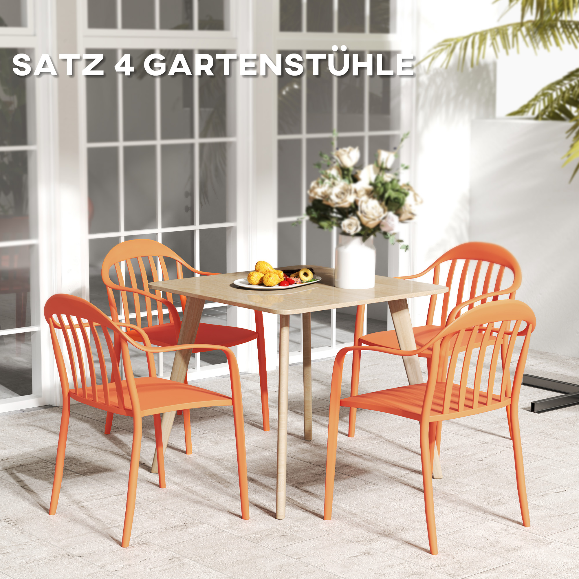 Gartenstuhl 4er Set wetterfest Gartenstühle aus Kunststoff Stapelstuhl mit Armlehne Rückenlehne bis 120 kg belastbar