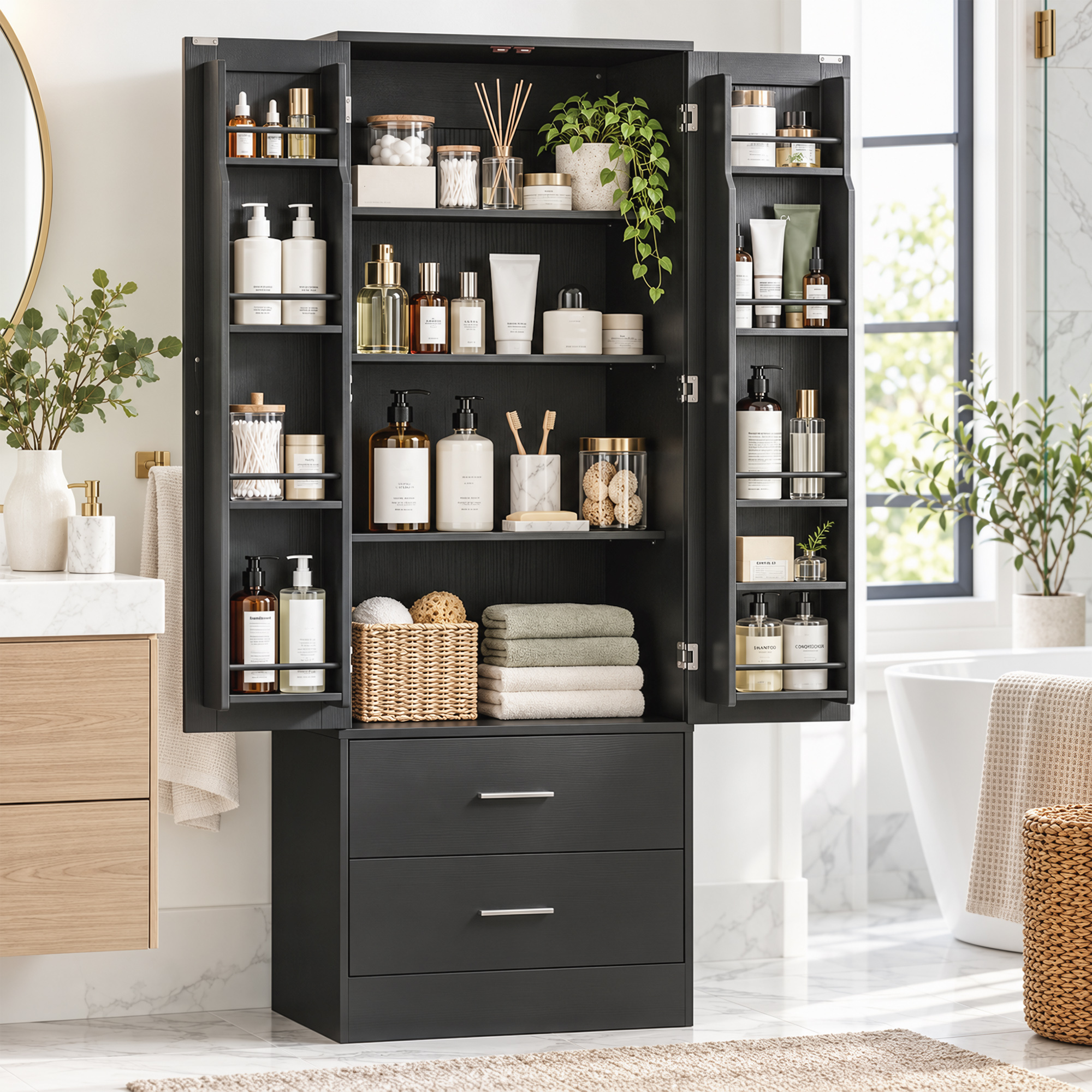 Vorratsschrank 8 Türablagen verstellbare Böden Küchenschrank 159 cm Schwarz