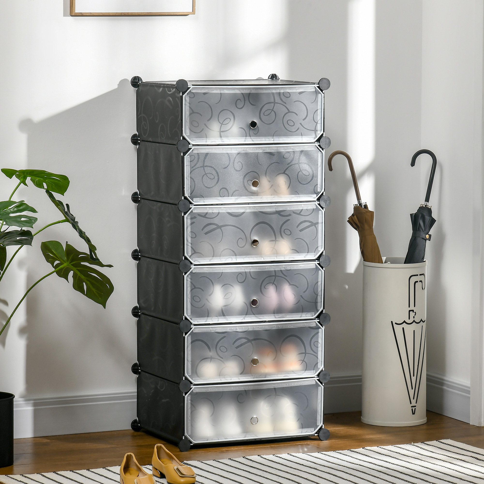 Modulares Regalsystem für 6 Paar Schuhe, 49 cm x 36,5 cm x 108 cm, Schwarz