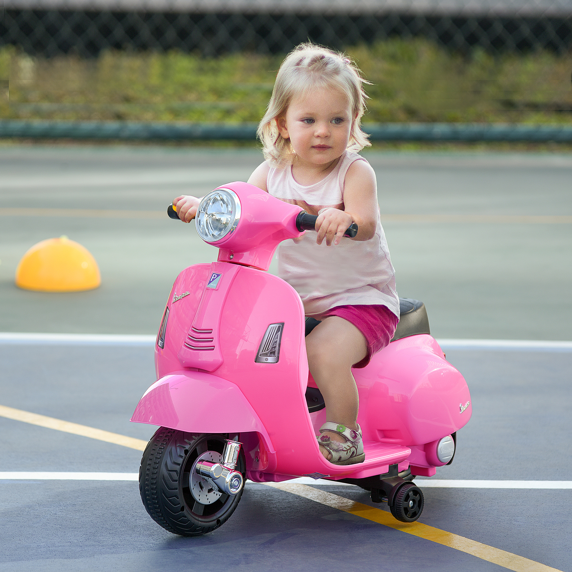 Elektro Motorrad Kinder 6V Elektromotorrad mit Stützrädern, Scheinwerfer, Hupe 3km/h für 1,5-3 Jahren, Rosa