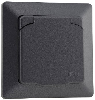 MILOS Schutzkontakt-Steckdose IP44, 250V~/ 16A, inkl. Rahmen, UP, Anthrazit