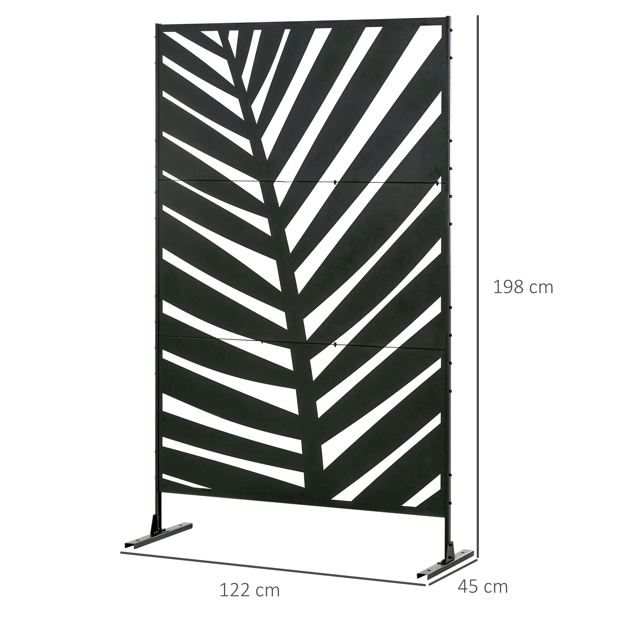 Outdoor-Sichtschutz, lackiert Stahlrahmen, Design: Palmblatt-Silhouette, 1,2 x 2 m, Schwarz