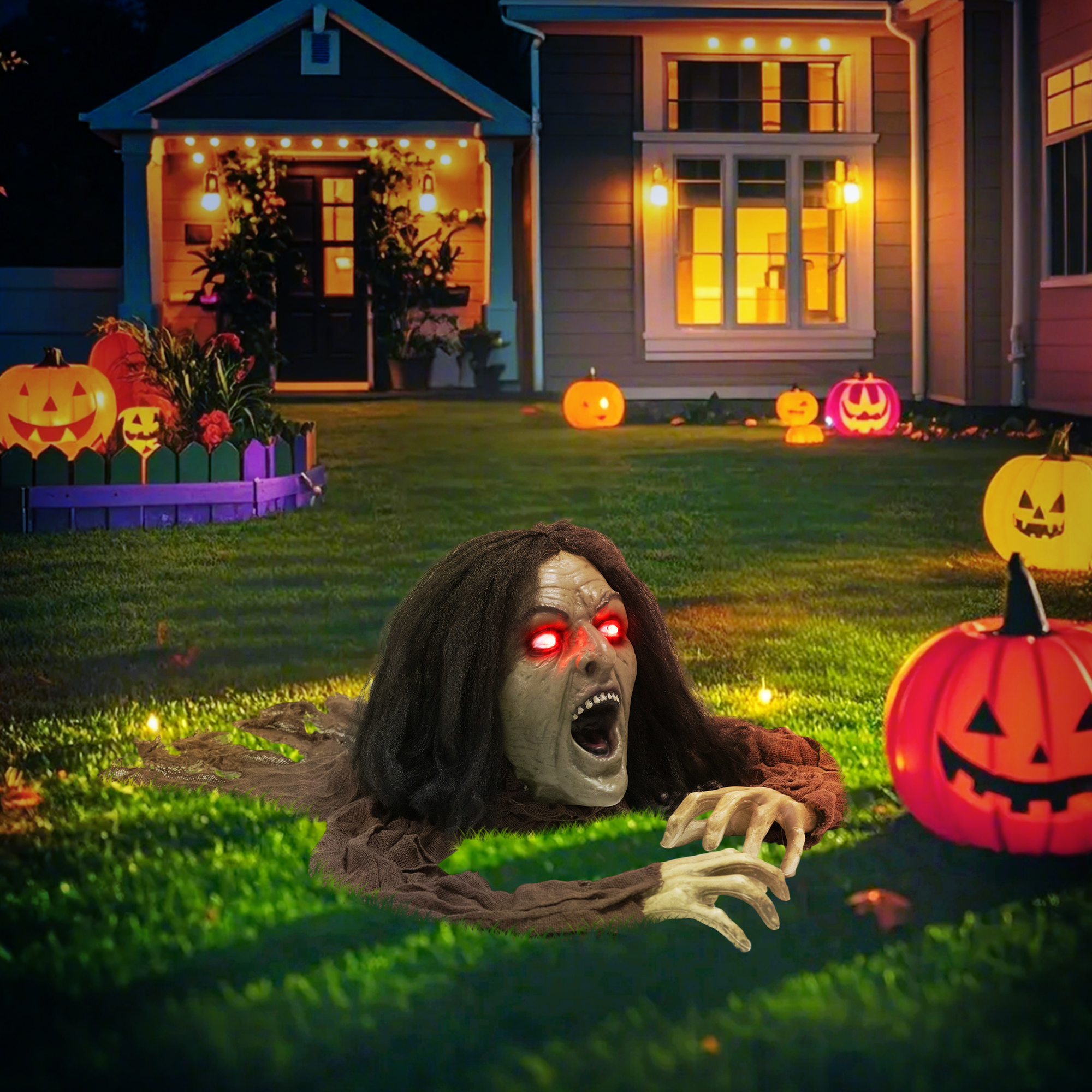 Kriechende Zombie-Dekoration für Halloween, Sounds, Lichter, Batteriebetrieb