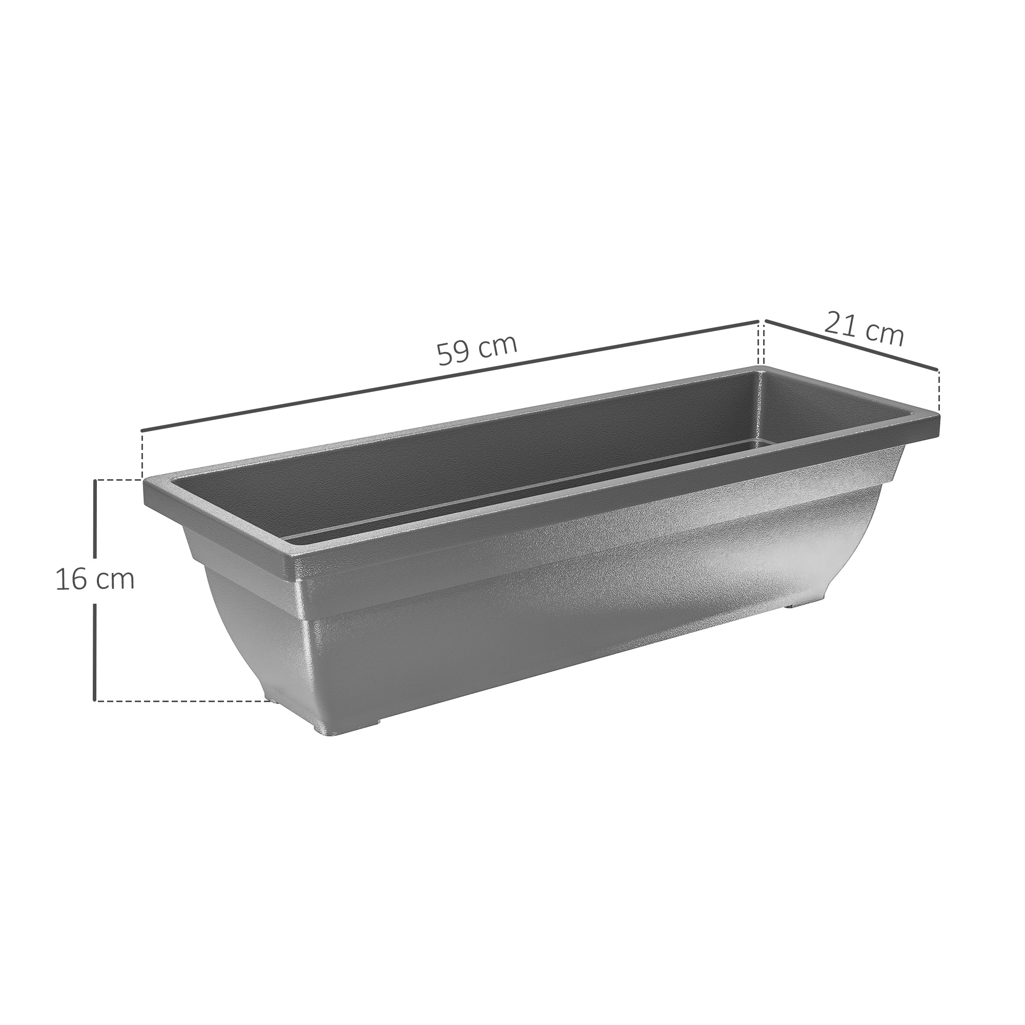 5er-Set Blumentöpfe, Pflanzengefäße aus Kunststoff für Terrasse, Garten, Balkon, 59 x 21 x 16 cm, Grau