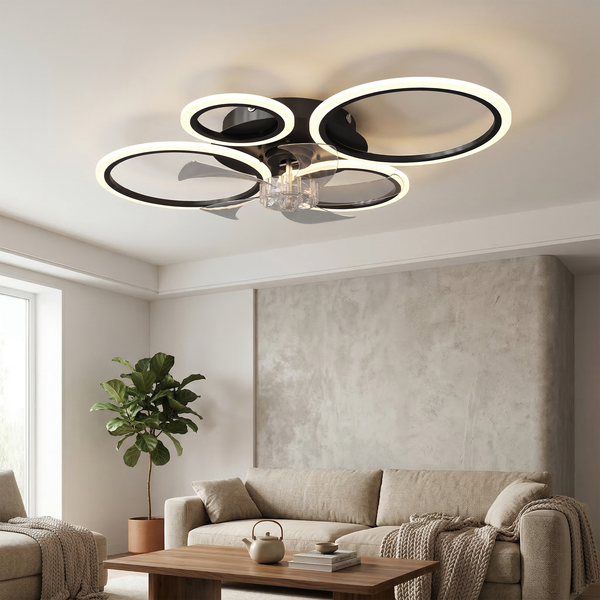 Deckenventilator mit Licht und Fernbedienung, 77 cm LED-Deckenventilator mit 3 Lichtfarben, 6 Geschwindigkeiten, Timer