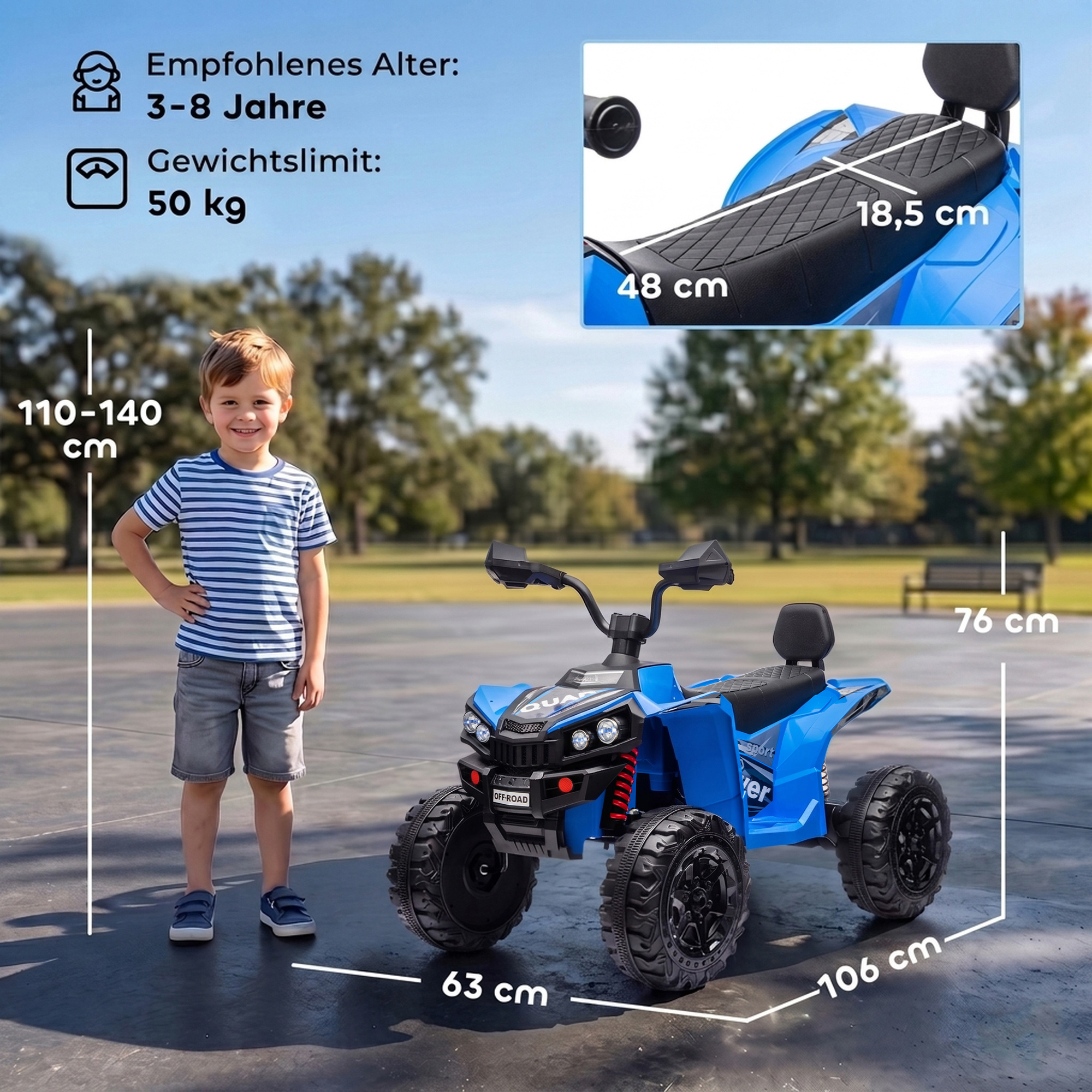 Kinder Quad Elektro 24V 2-Sitzer Elektro ATV 4–6 km/h Kinderquad mit Lithium-Akku 2 120W Motoren 4-Rad-Federung