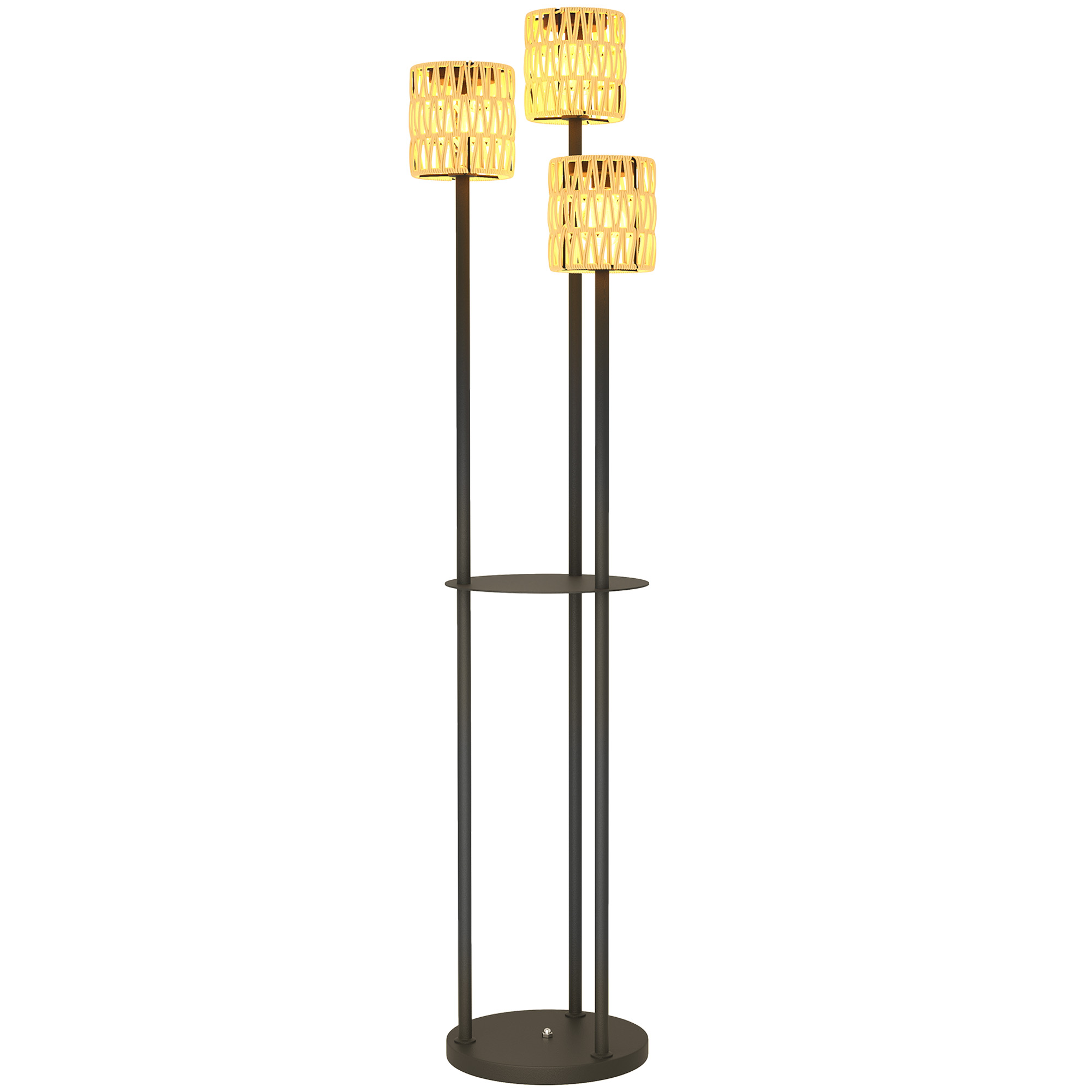 Solar Stehlampe Rattan Solarlampen mit Lichtsensor 3 Lichte Solarleuchte im Boho-Stil IP44 Ø37 x 144H cm