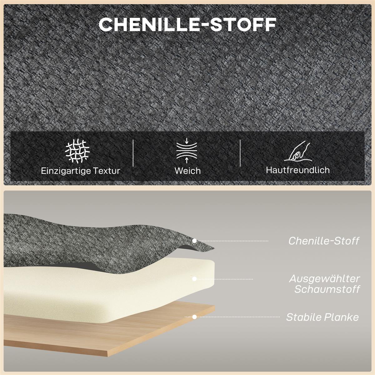 2-Sitzer-Sofa, kleines Chenille-Sofa mit Flügelrücken, dickem Sitz, Gummibaumholzfüßen, Grau
