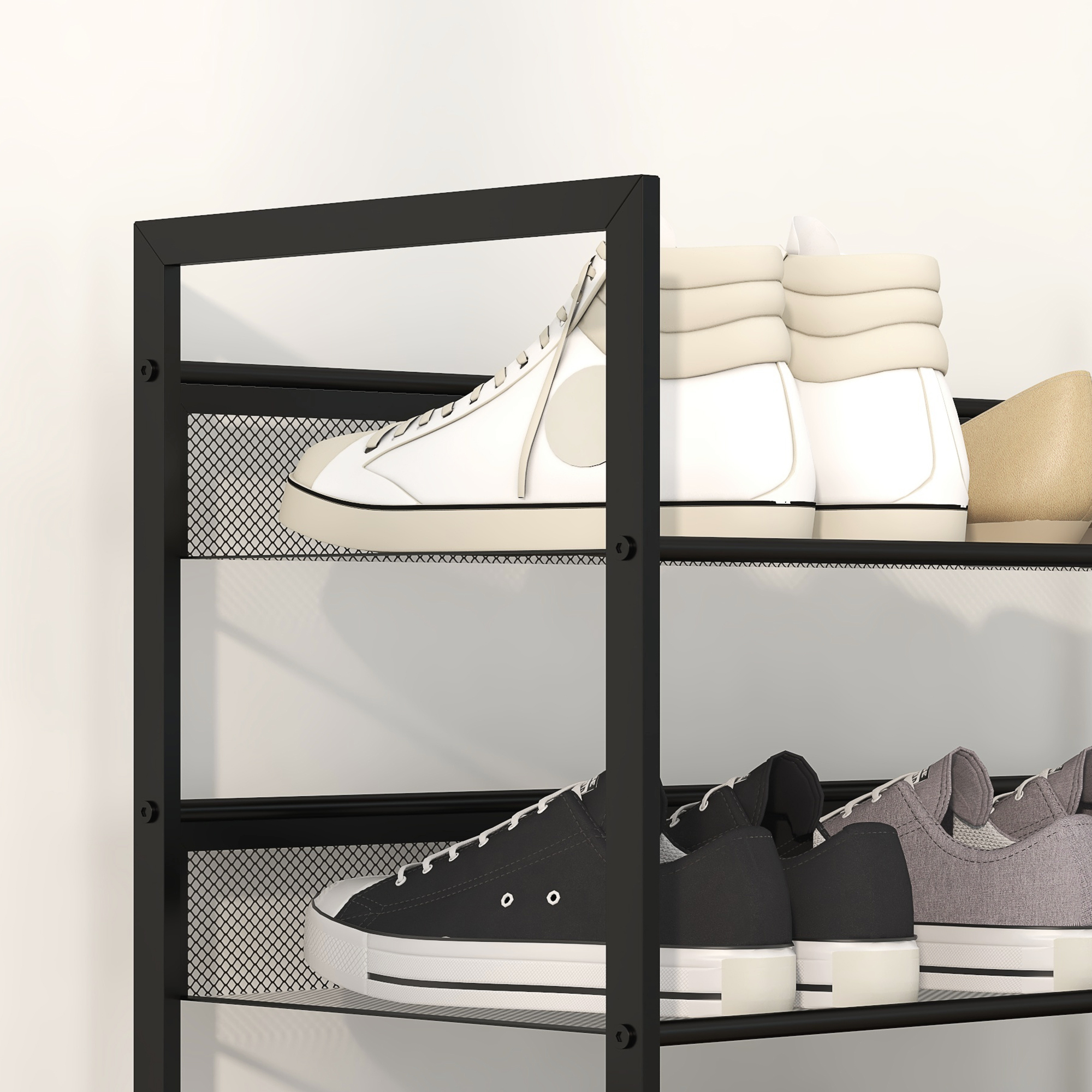 kleines Schuhregal Schuhablage Schuhständer hoch schmal, 5 Regale, 72 cm x 30 cm x 102 cm, Schwarz