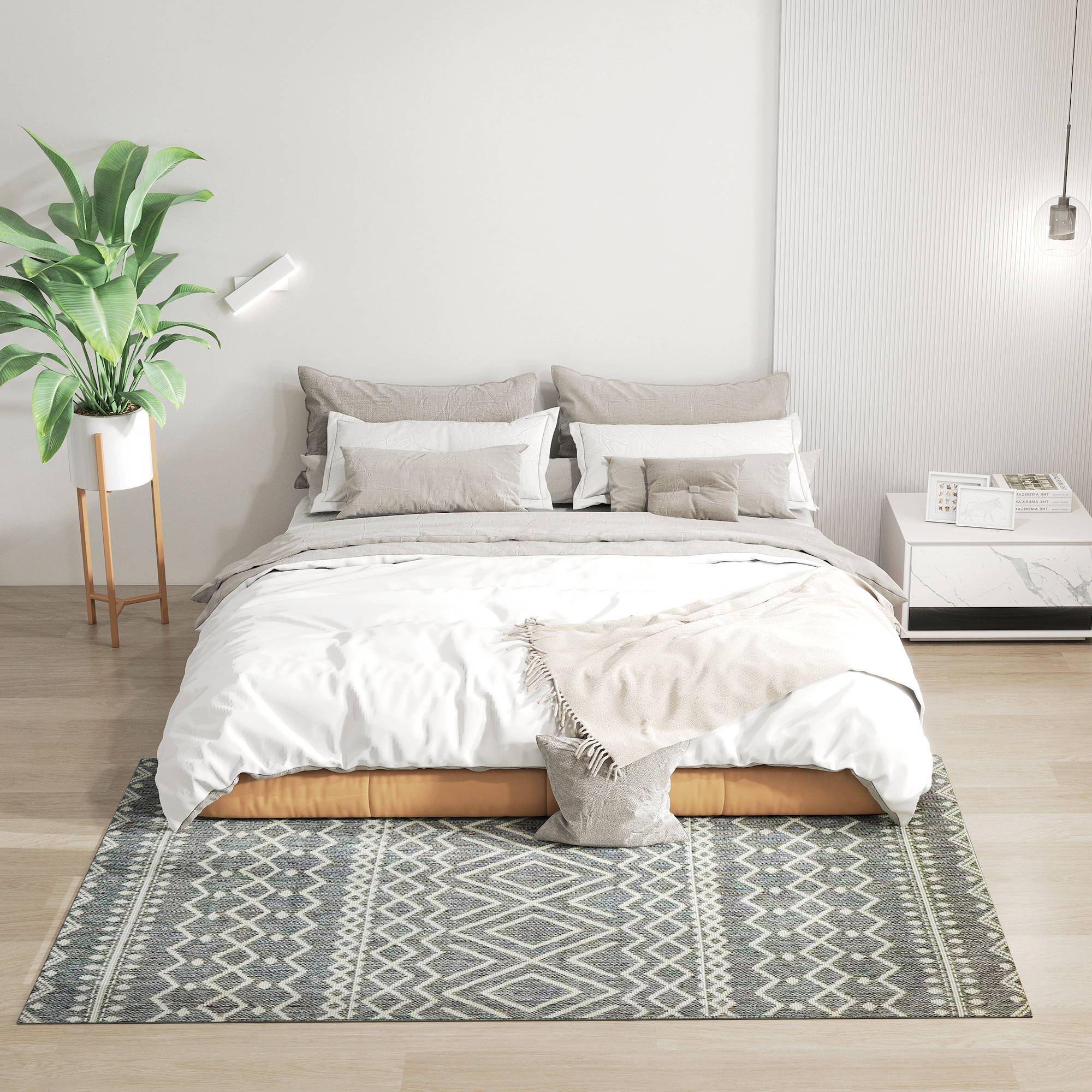 Teppich für drinnen und draußen, Boho-Design, leicht zu reinigen, Grau