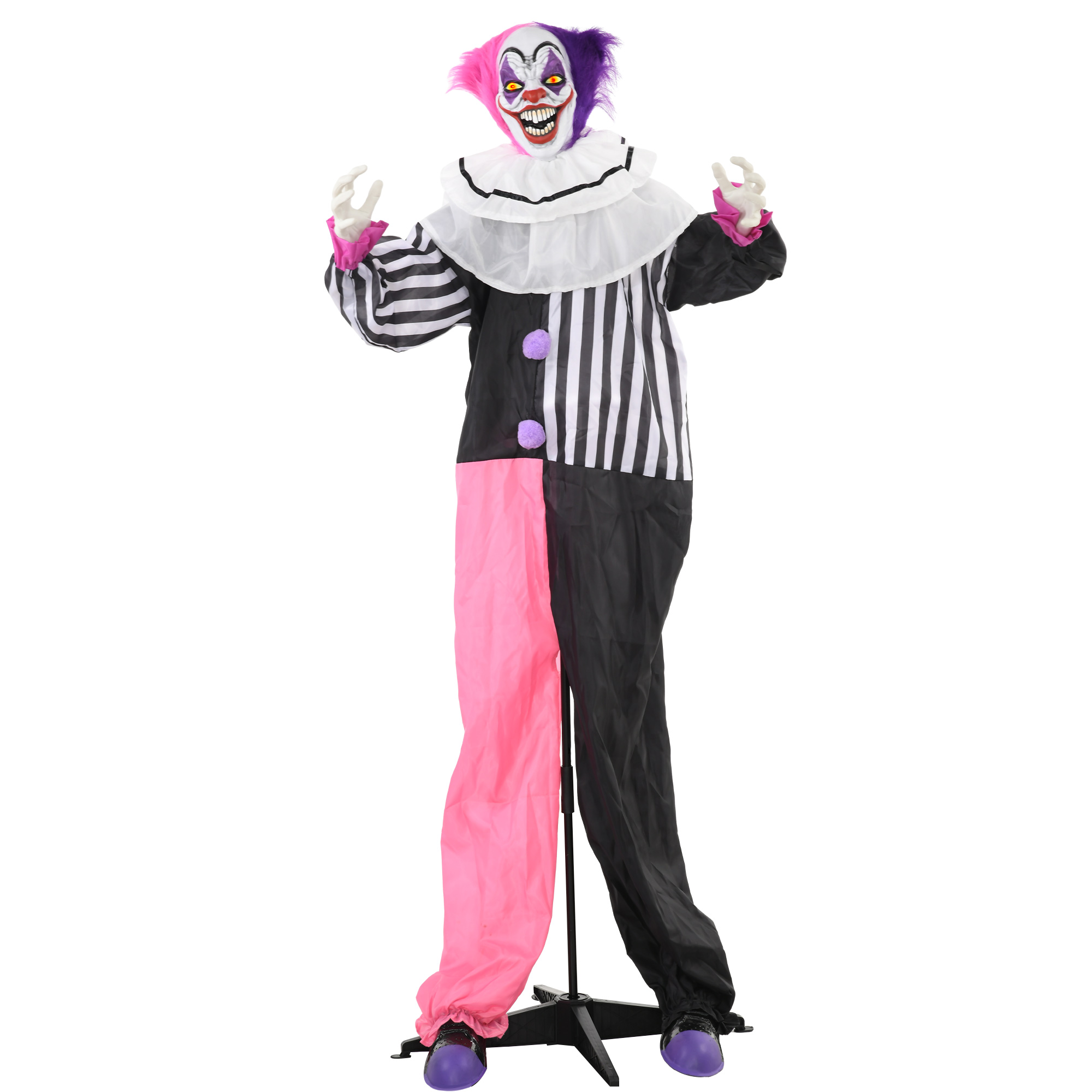 Grusel-Clown Halloween-Dekoration, beweglich, Lach-Funktion, Pink+Lila