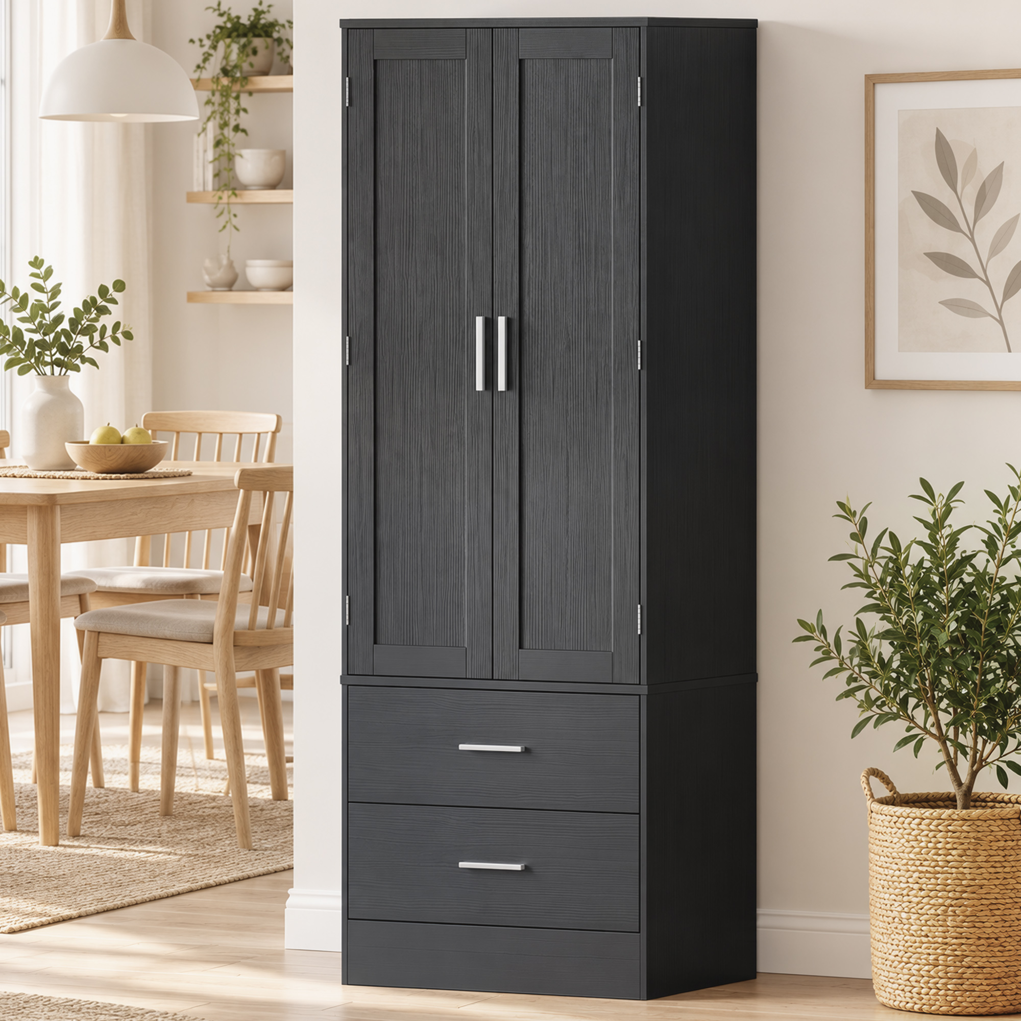 Vorratsschrank 8 Türablagen verstellbare Böden Küchenschrank 159 cm Schwarz