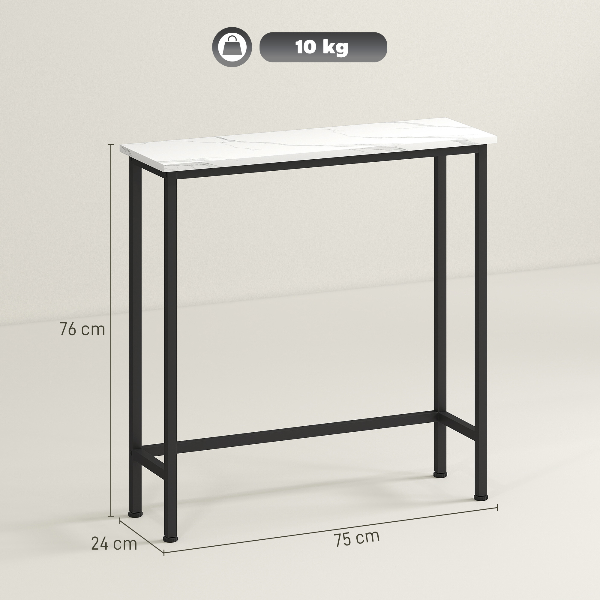 Konsolentisch Flurtisch mit verstellbar Fußpads, Kippschutz 75 x 24 x 76 cm für Kleinen Raum Schwarz