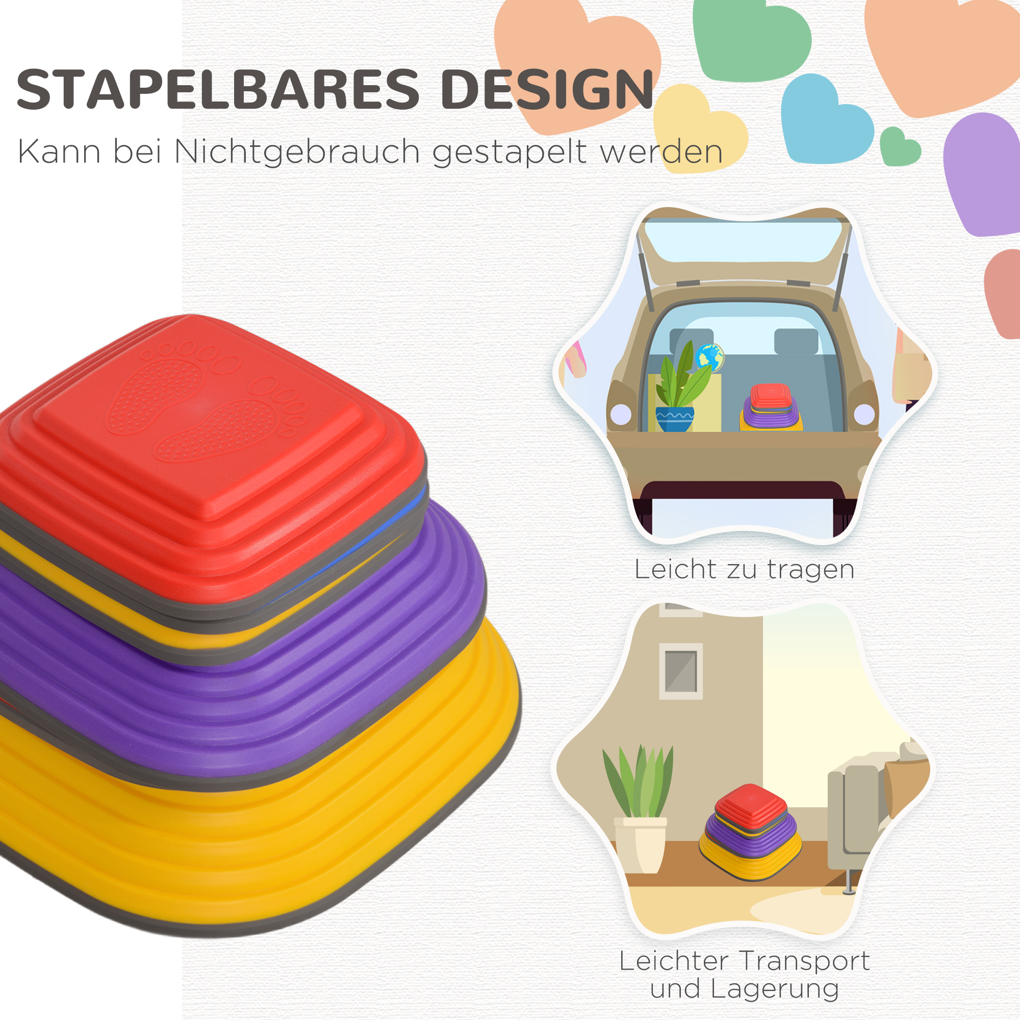 Balance-Trittsteine für Kinder, 6 Teile, Rutschfest, Hindernislauf-Steine, für Motorik-Förderung, Kunststoff, Bunt