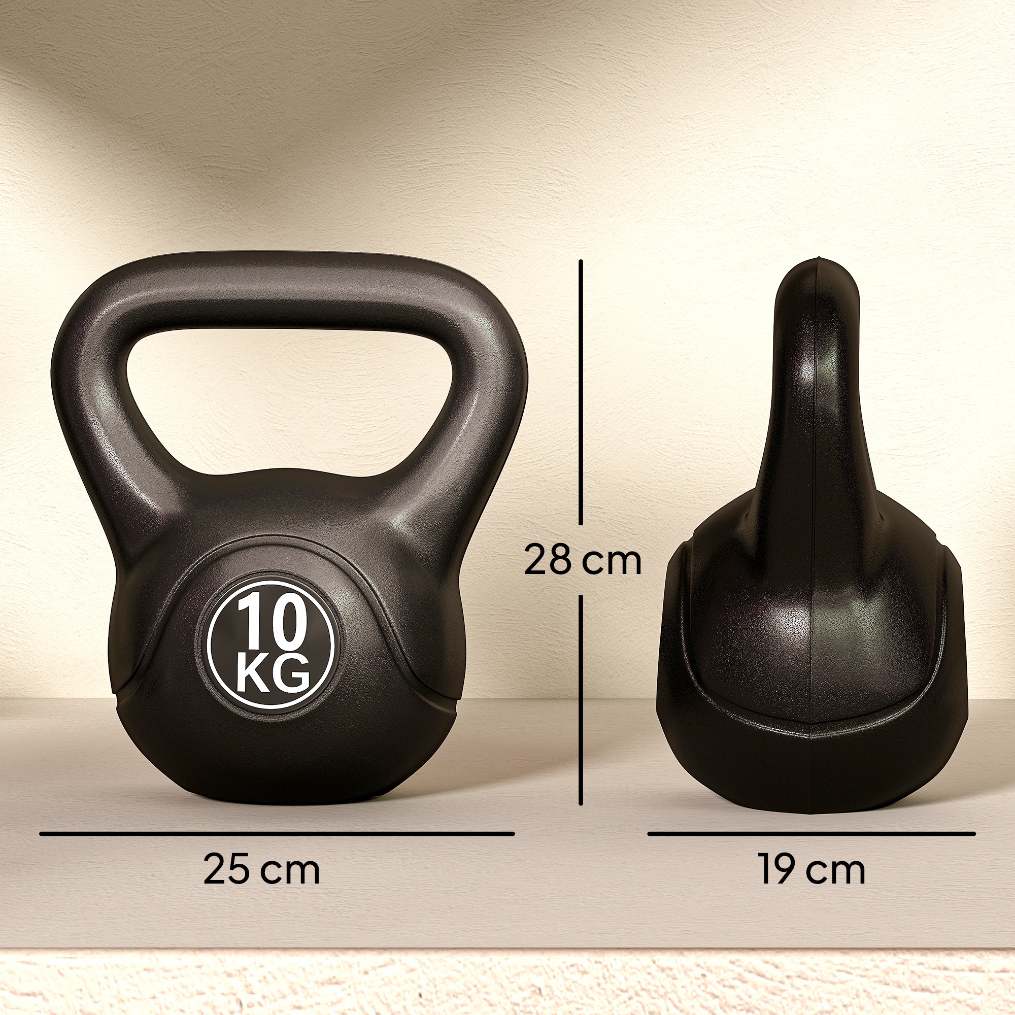 Kettlebell Kugelhantel 10 kg Gewicht-Hantel mit Sand befüllt für Anfänger Schwarz