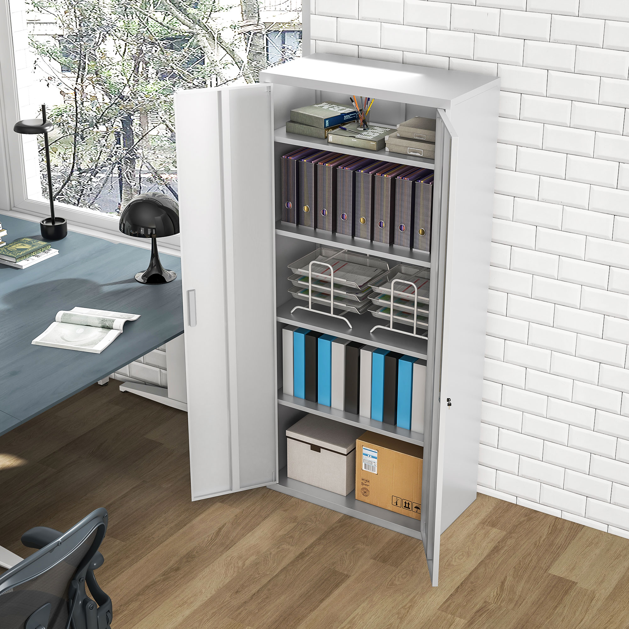 Aktenschrank, Büroschrank, 5 Regale, Metall, 80B x 40T x 180H cm, Weiß