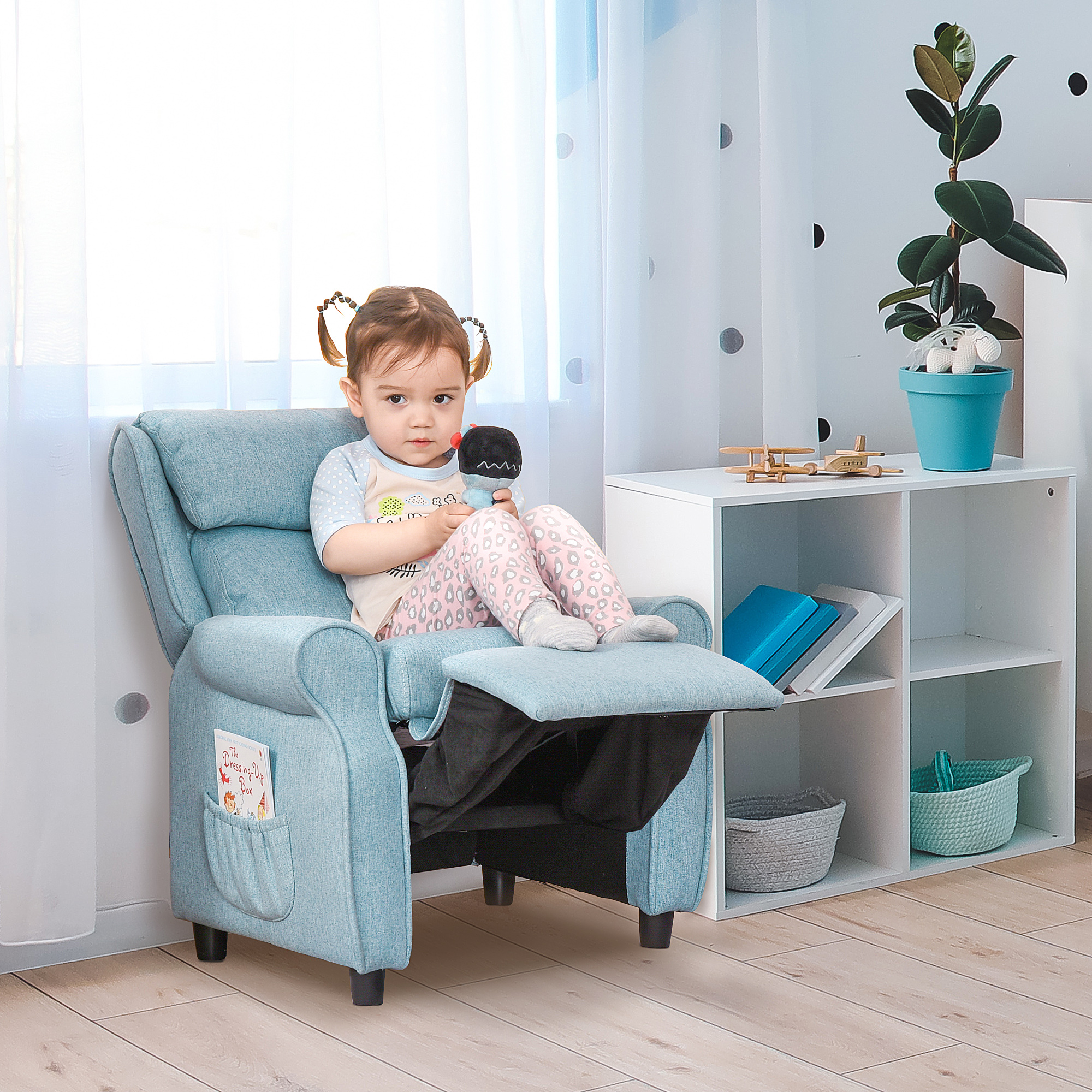 Kindersofa Kindercouch Kindersessel Stuhl Liegesofa verstellbar mit Fußstütze für 3-5 Jahre Jungen und Mädchen Blau 58 x 53 x 70 cm